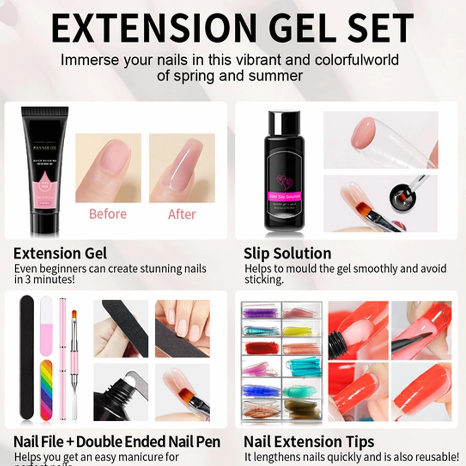 Kit Per Ricostruzione Unghie Strumento Manicure Leggero e Portatile | Gel Top Unghie Donna Ideale per Viaggi, Lavoro, Casa, Attività Estive e Scuola