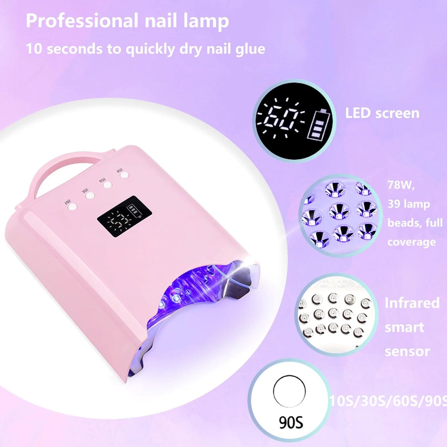 Multicolor2,Lampada per Unghie Ricaricabile Lampada UV LED per Unghie in Gel asciuga Smalto in Gel asciuga Unghie da 78 w Lampada per Unghie ad Asciugatura Rapida 10 Secondi