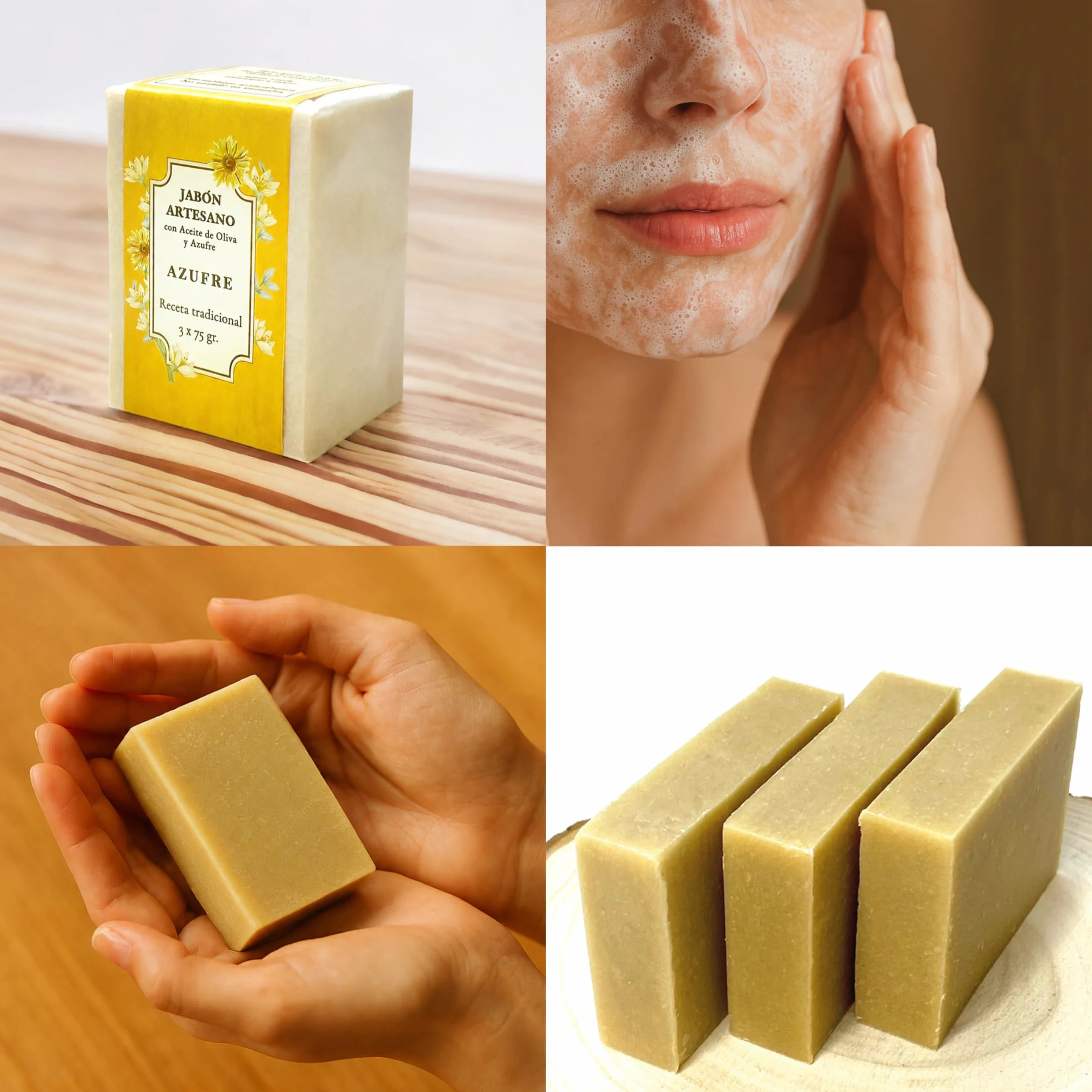 Sapone allo Zolfo per acne viso 3 saponi naturali artigianali con Olio d'Oliva 75 g