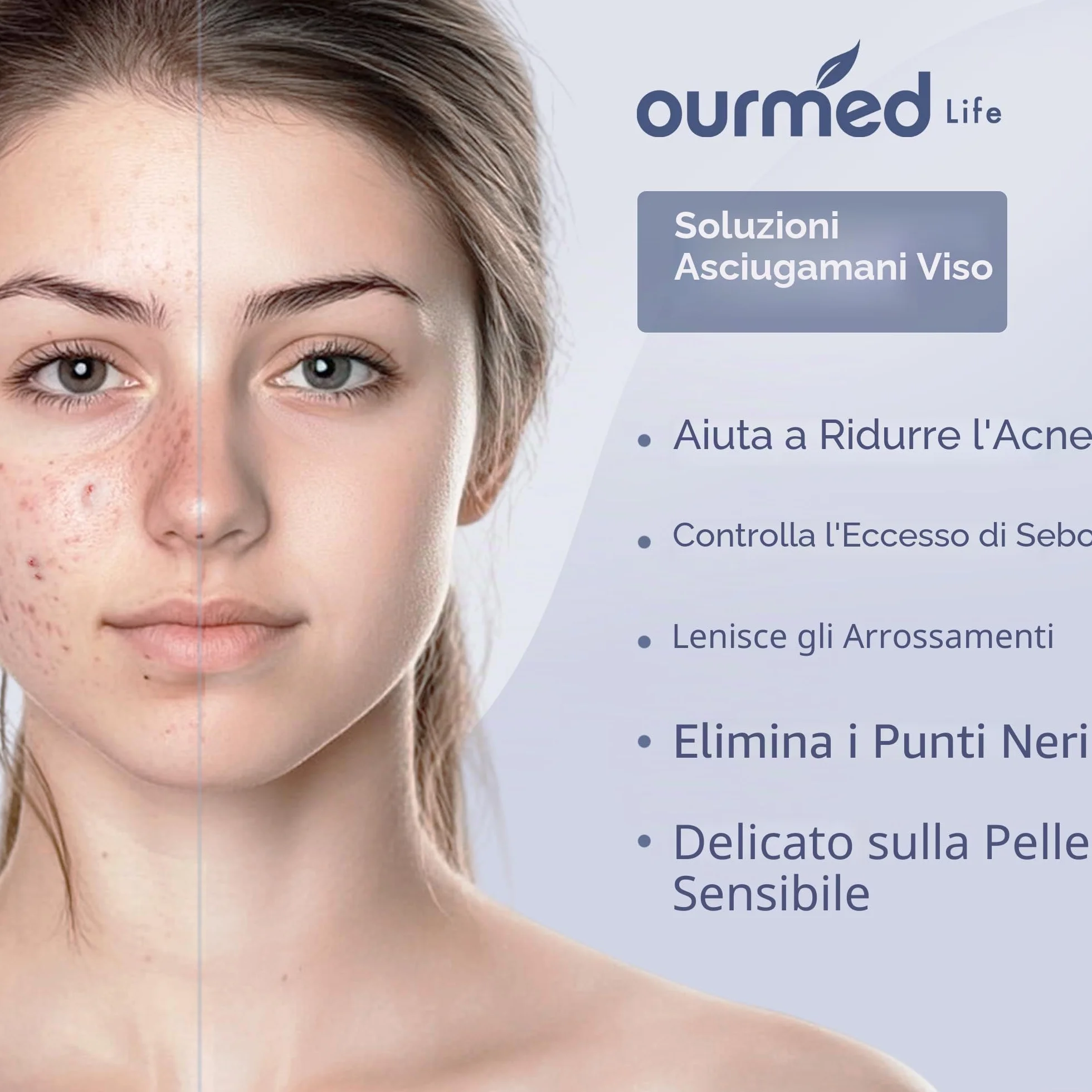 Ourmed Life Face Clean Towels, 100 Count Disposable Biodegradable Face Wash Cloth for Sensitive Skin, Lint- Free Facial Tissue for Cleansing, Skincare and Makeup Remover, Dry Wipes