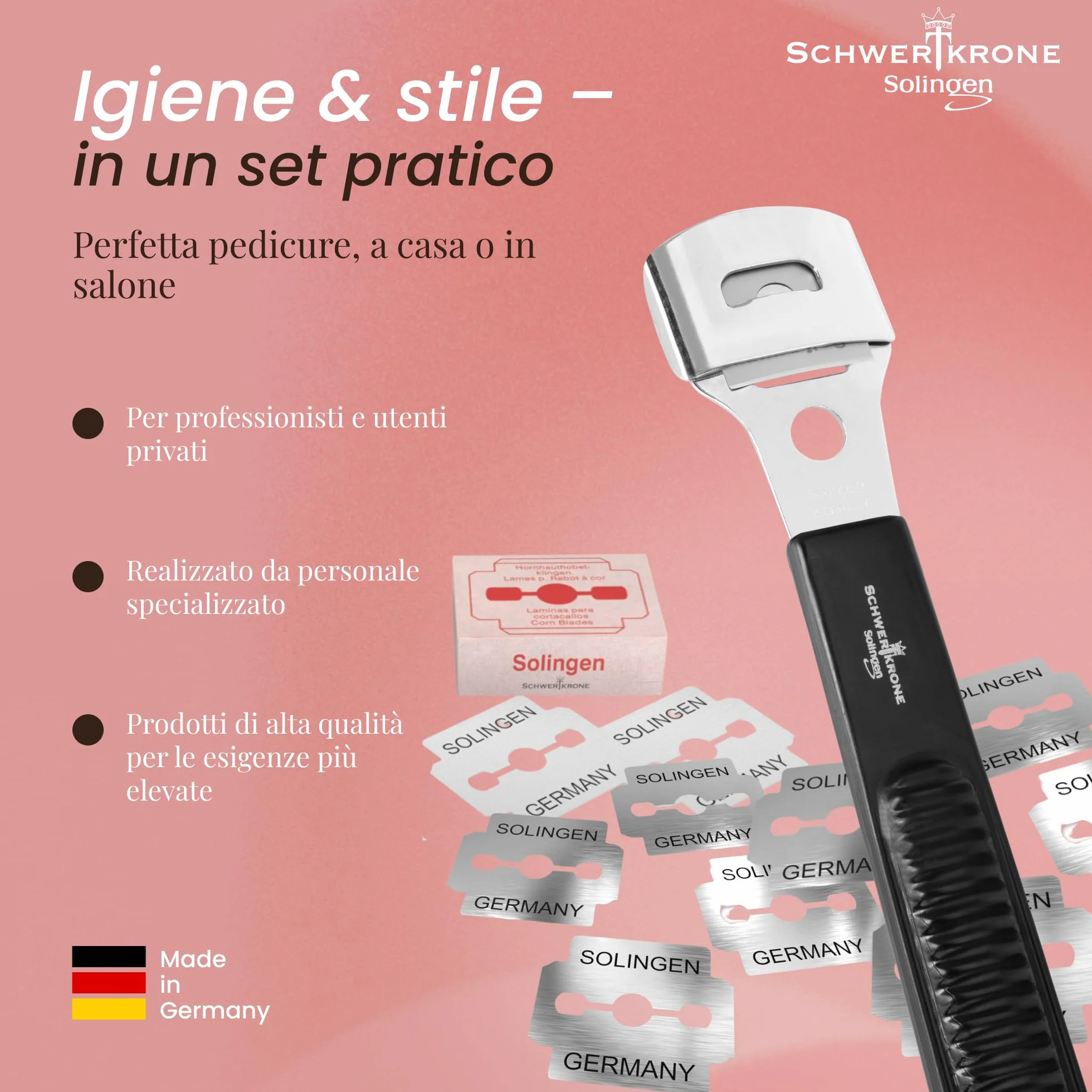 Schwertkrone Set per calli con 10 lame Made in Solingen – Pialla per calli – Pedicure