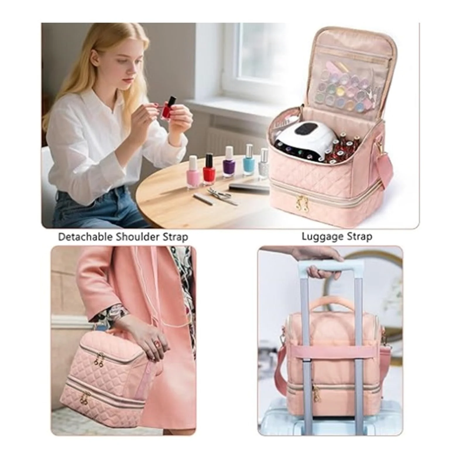 Porta Smalti Valigetta Unghie Custodia Portaoggetti For Smalto For Unghie, Contiene 48 Flaconi E Borsa For Strumenti For Manicure Borsa Viaggio(Pink)