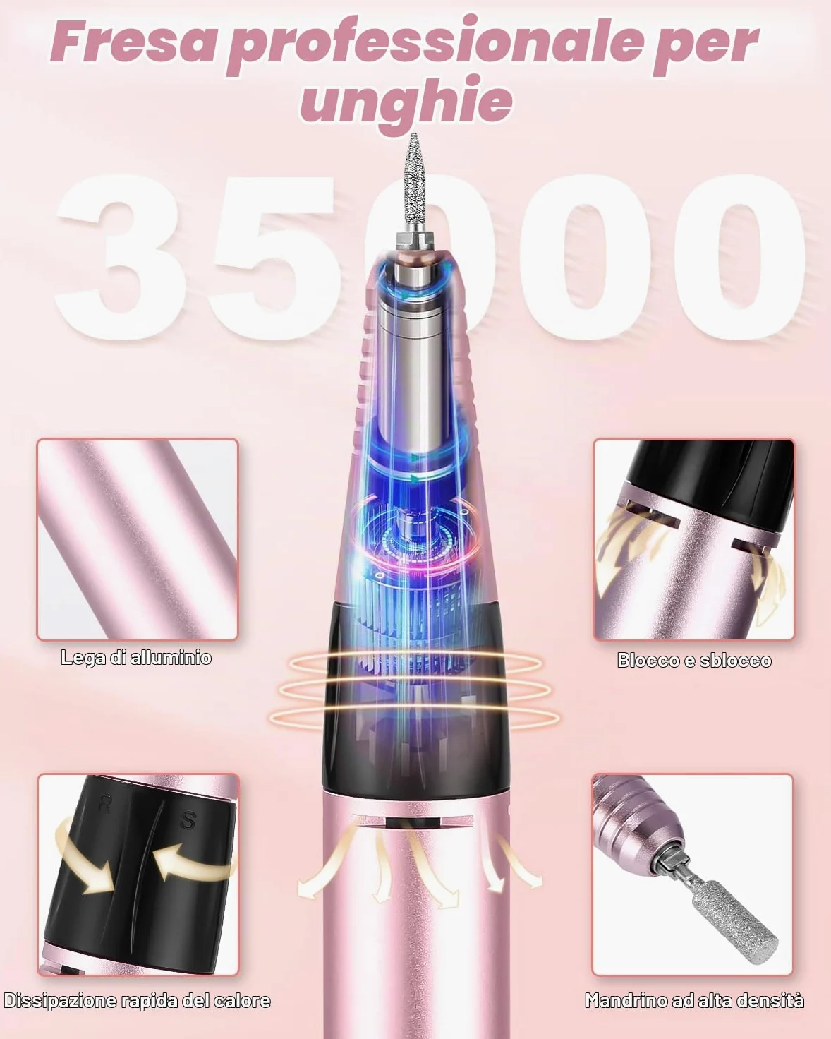 PERMUST 35000RPM Fresa per Unghie, Fresa Elettrica per Unghie, Frese per Unghie con Pedale e 6 Fresa, Lima per Unghie Elettrica, Manicure Elettrico, Fresa per Unghie Gel