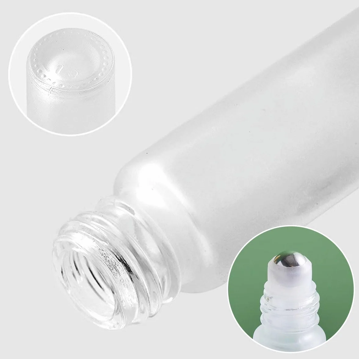 LEEQ 6Pcs Roll-on Bottles Riutilizzabile - Bottiglie di Rullo, Contenitori in Vetro con Sfere in Acciaio Inossidabile e Coperchio di bambù Imitazione per Olio Essenziale Profumi Balsami per Labbra