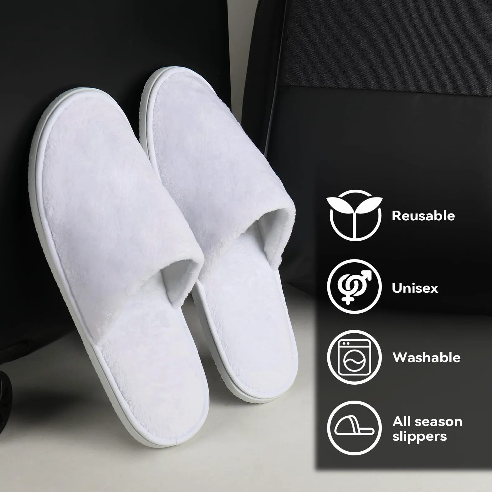 10 pantofole usa e getta, per hotel, unisex, per casa, viaggi, hotel o uso commerciale, bianco, Large Wide Women/Large Wide Men