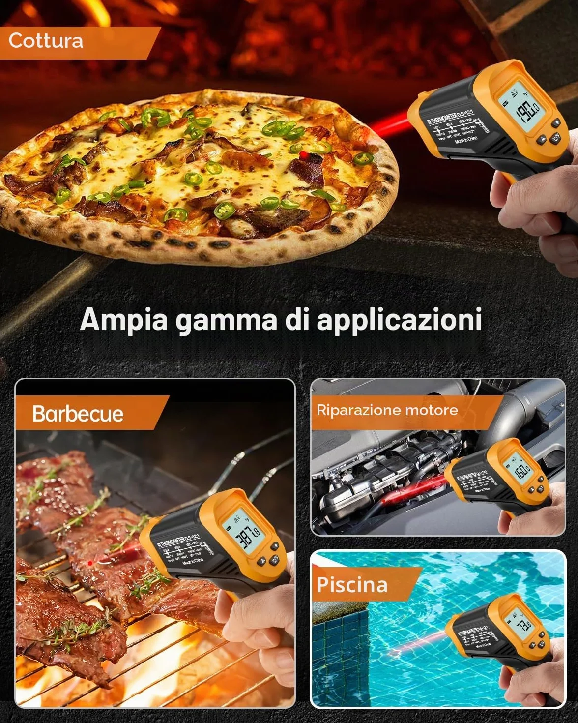 Eventek Termometro Infrarossi -50°C ~ 600°C Laser Digitale Senza Contatto per Cucina Forno Pizza Freezer Carne