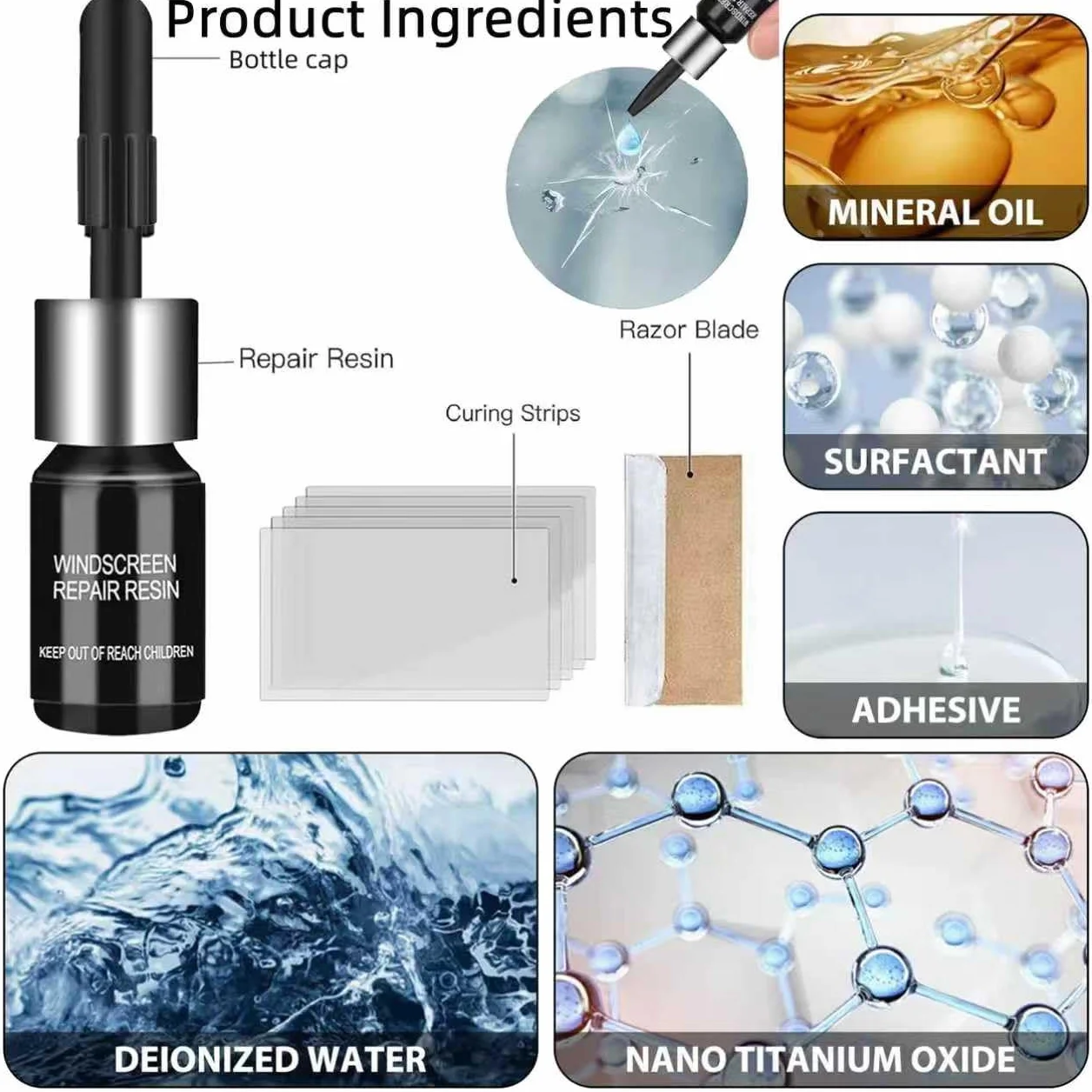 Kit Riparazione Parabrezza Auto, Ripara Vetro Incrinature Scheggiature Fessure Graffi