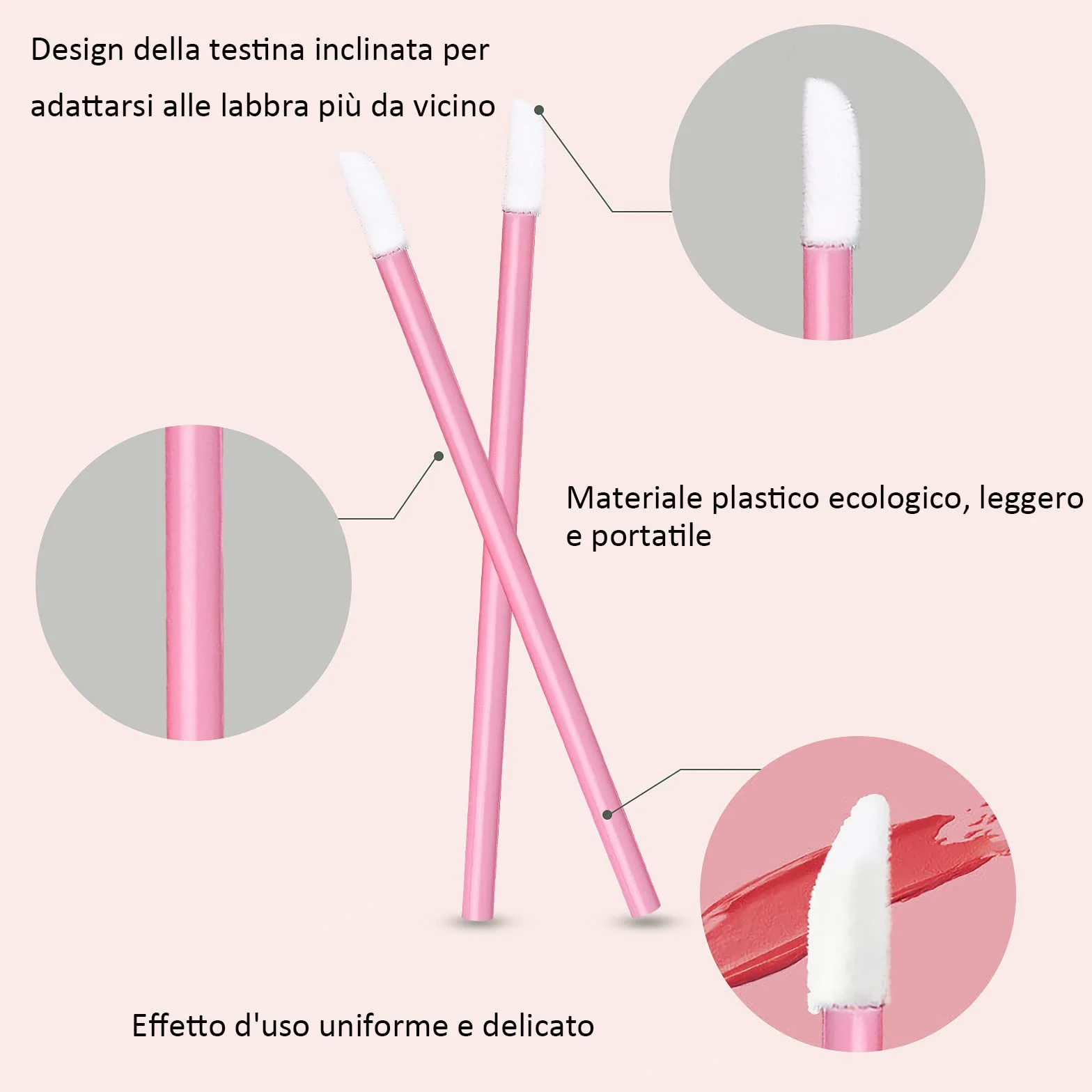 ZOCONE 300 PCS Pennelli per Labbra Usa e Getta, Monouso Pennelli Labbra Make up Pennello per Rossetto Labbra Microbrush Micro Pennelli per Applicatori per Dettagli per Sopracciglia, Labbra, Rosa