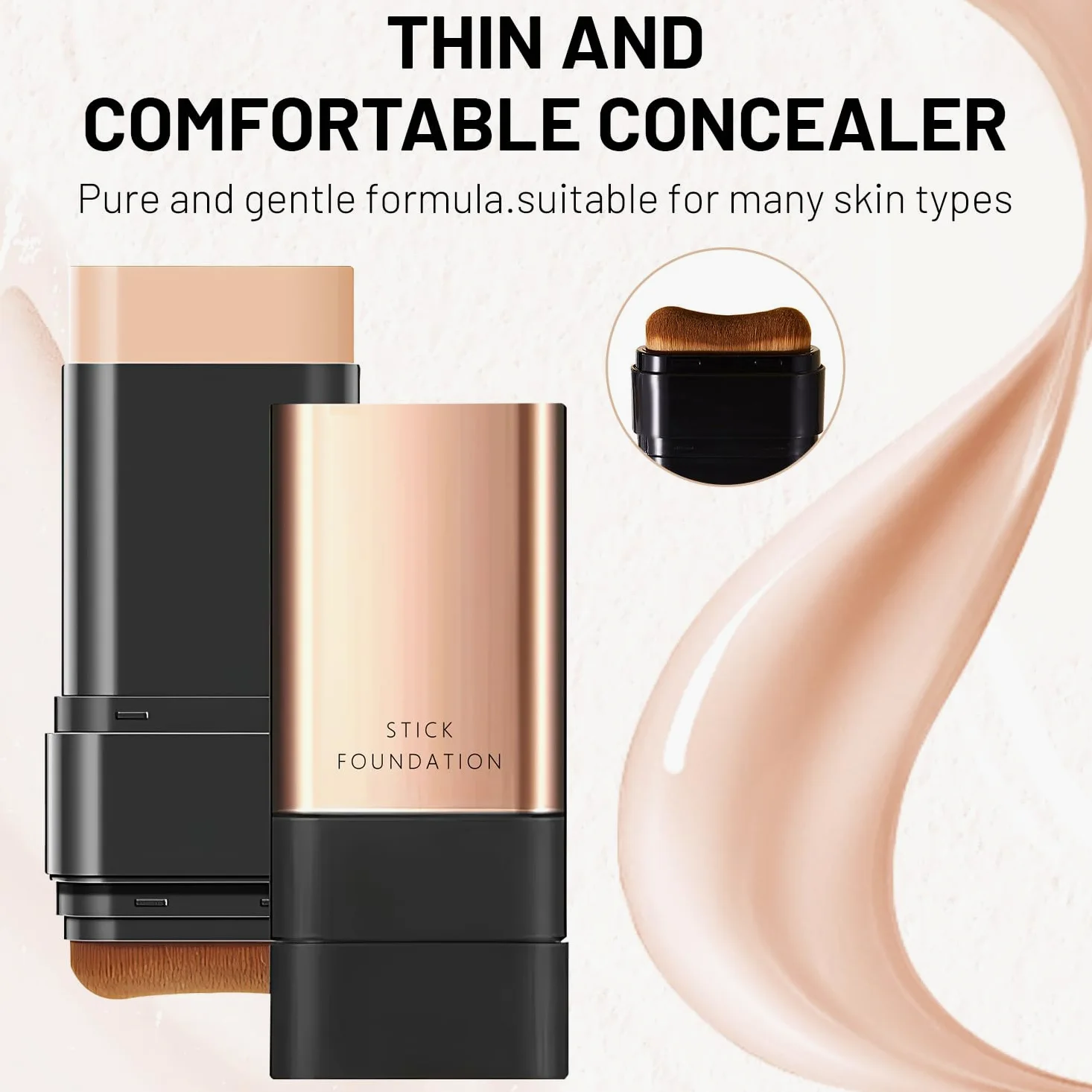 satasiam Barra per trucco 2 in 1 anti-rughe, stick per trucco coreano Flawless Eraser: idratante e leggero, barra trucco a doppia testa con pennello, barra multiuso per contorno viso