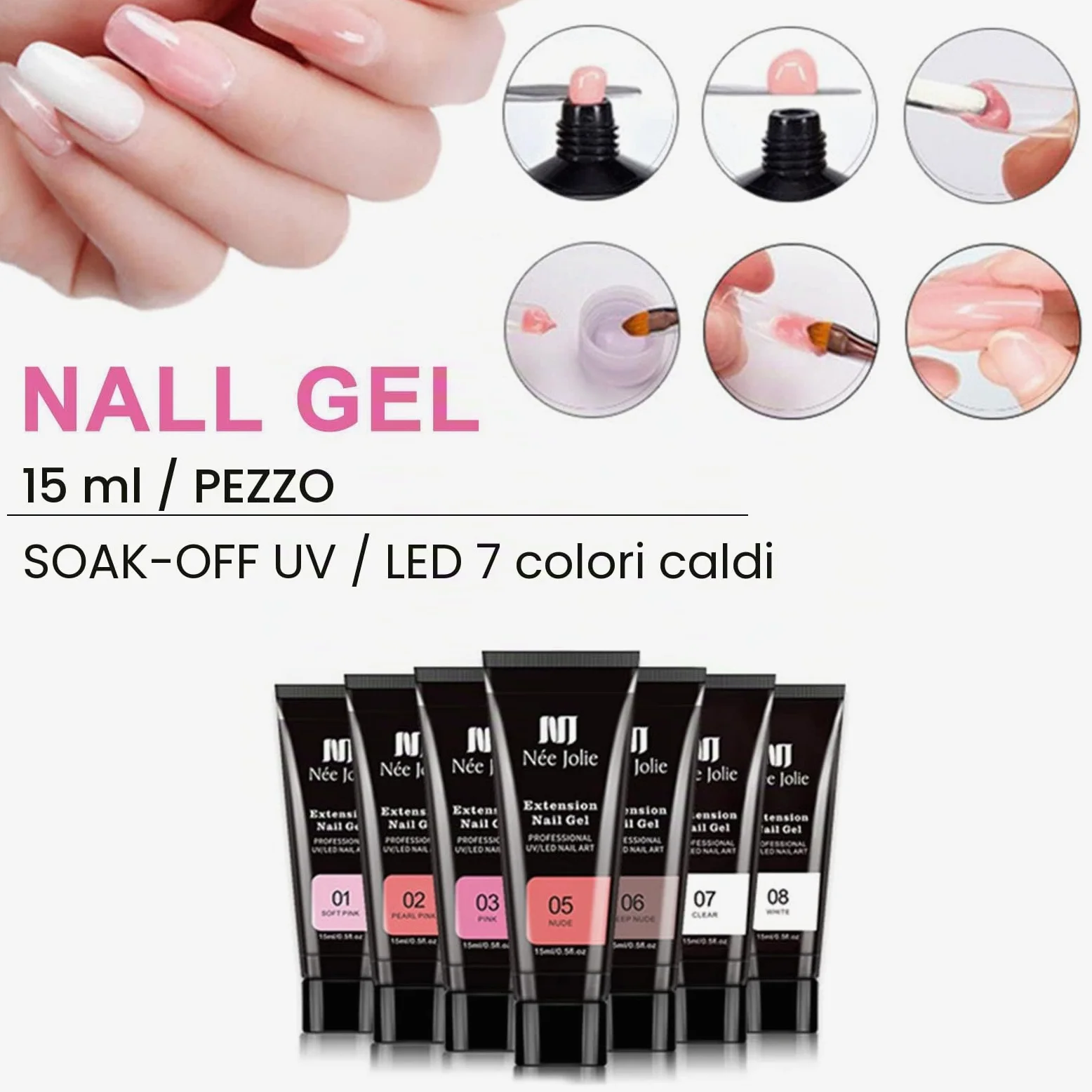 15ml Gel Unghie Ricostruzione Kit con Mini lampada UV, Unghie Extension Gel Set, per Extension per Unghie Clip Base Coat top Coat per Nail Art Starter Kit (Multicolore3)