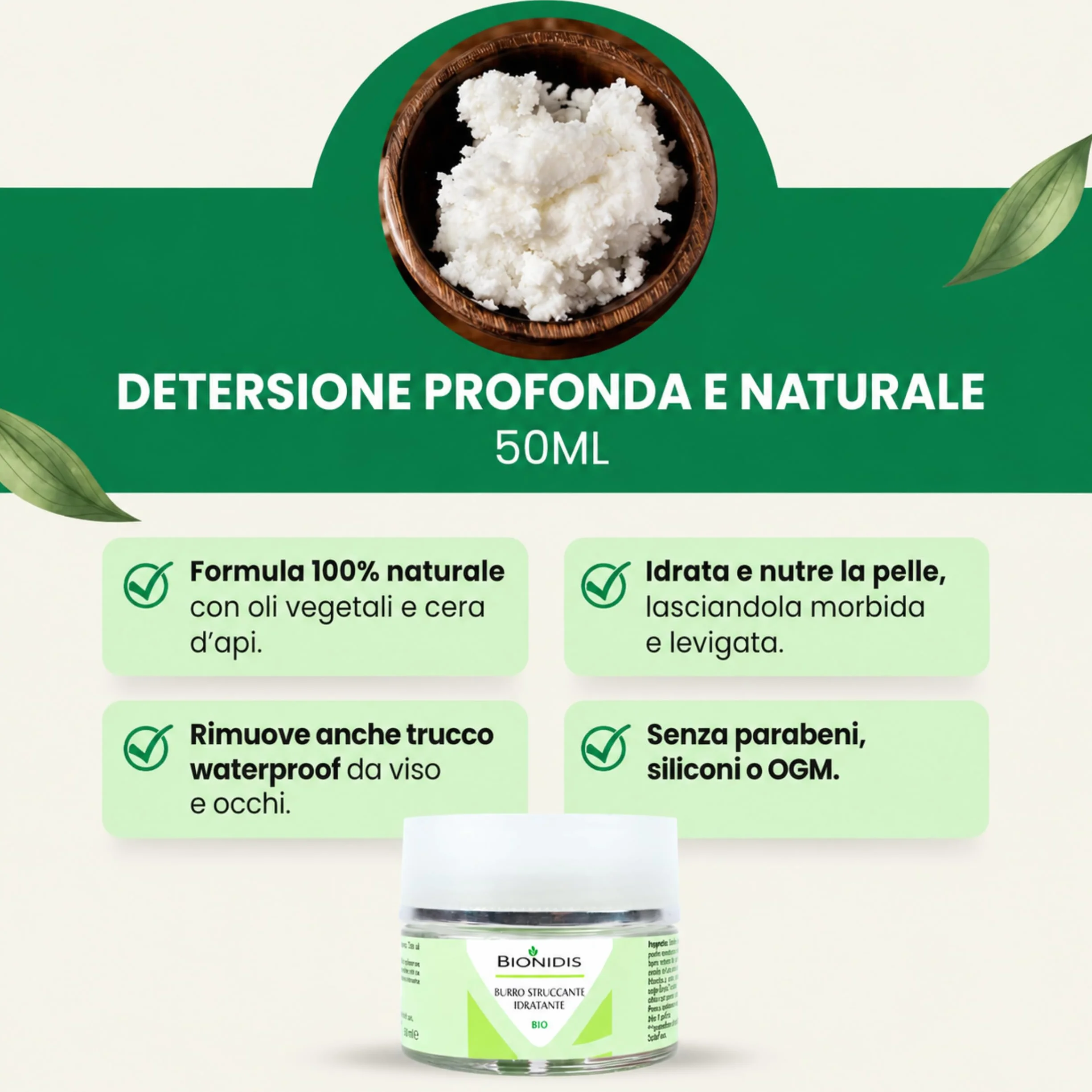 Burro Struccante Naturale Viso e Occhi, Struccante Waterproof Idratante e Delicato