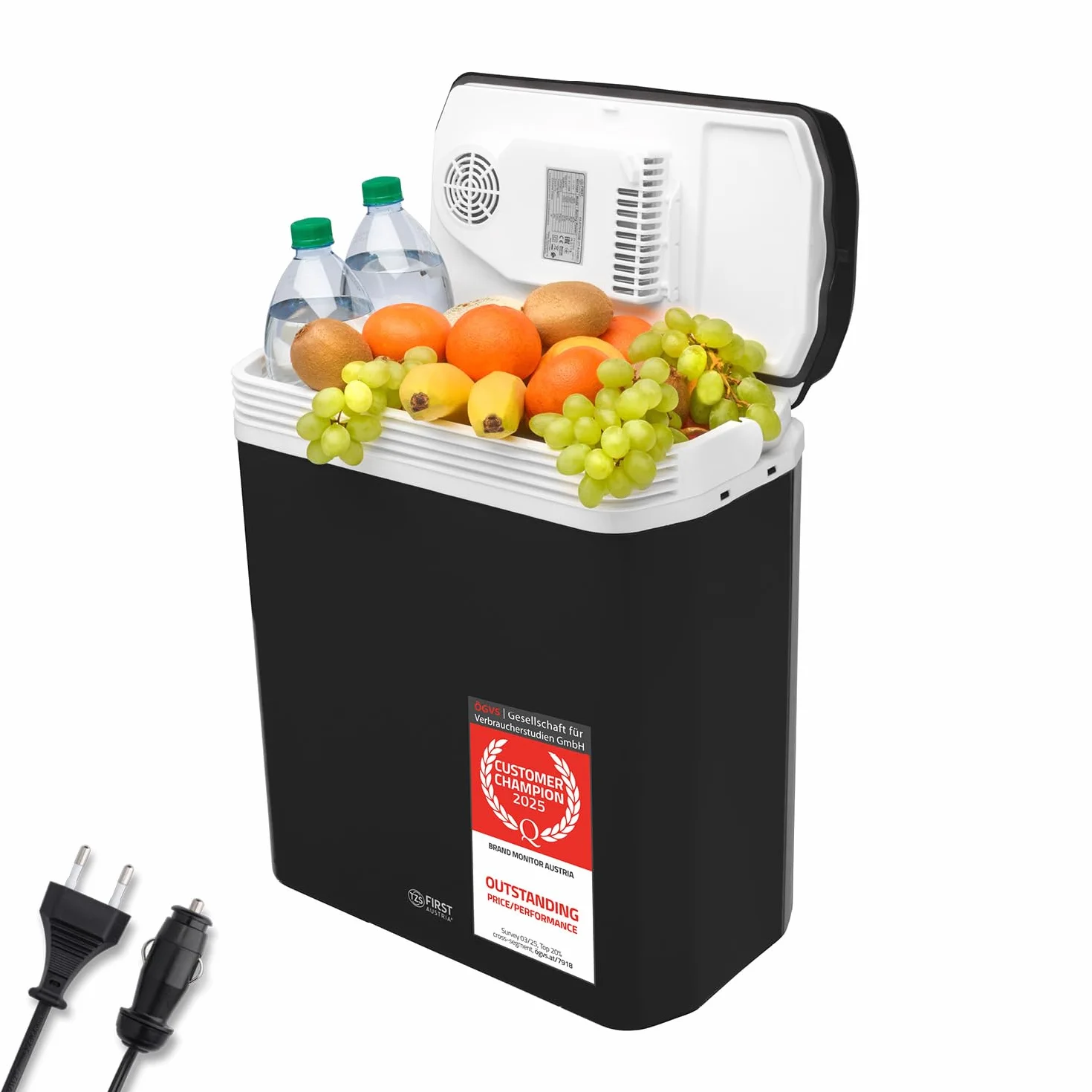 TZS First Austria Frigorifero portatile 24L 12V 230V termoelettrico raffredda riscalda Coolbox Nero