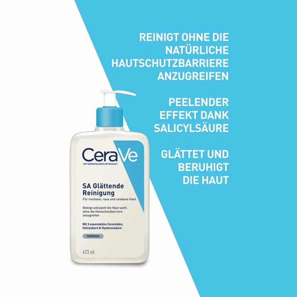 Gel Detergente Levigante CeraVe SA 473 ml per Pelli Secche e Ruvide - Esfolia, Idrata e Ripara con Niacinamide e Acido Salicilico