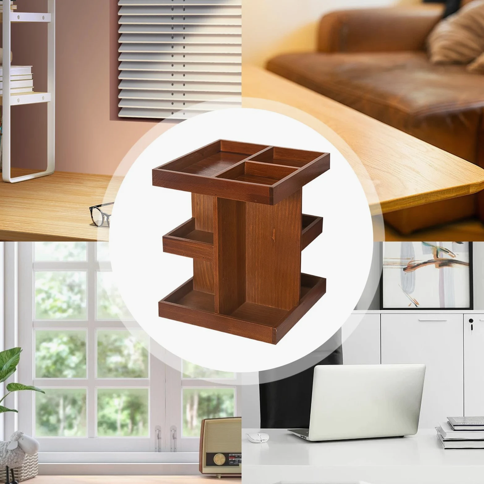 Organizer Trucco Girevole Espositore In Legno Stile Rustico | Organizer girevole portaprofumi e trucchi Articoli Toeletta Cosmetici Profumi Cura Pelle Casa Bagno Camera Piano Appoggio