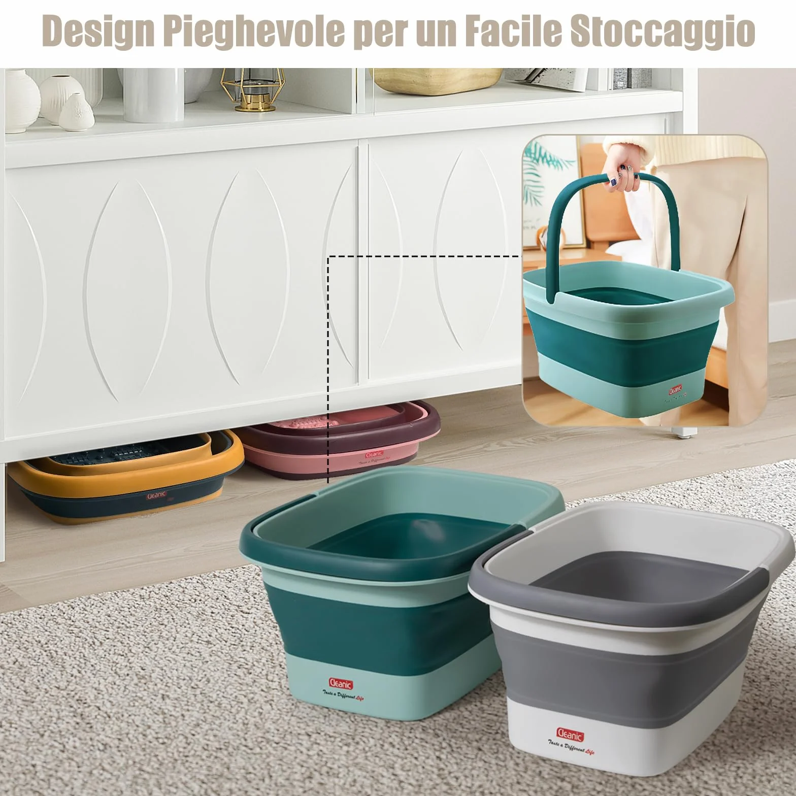 DEANIC Pediluvio Massaggiatore Piedi, Pediluvio Idromassaggio Piedi Portatile Pieghevole, Vaschetta Bacinella Pedicure con Maniglia di Trasporto, Set Massaggio 8+54 Foot Spa (Blu)