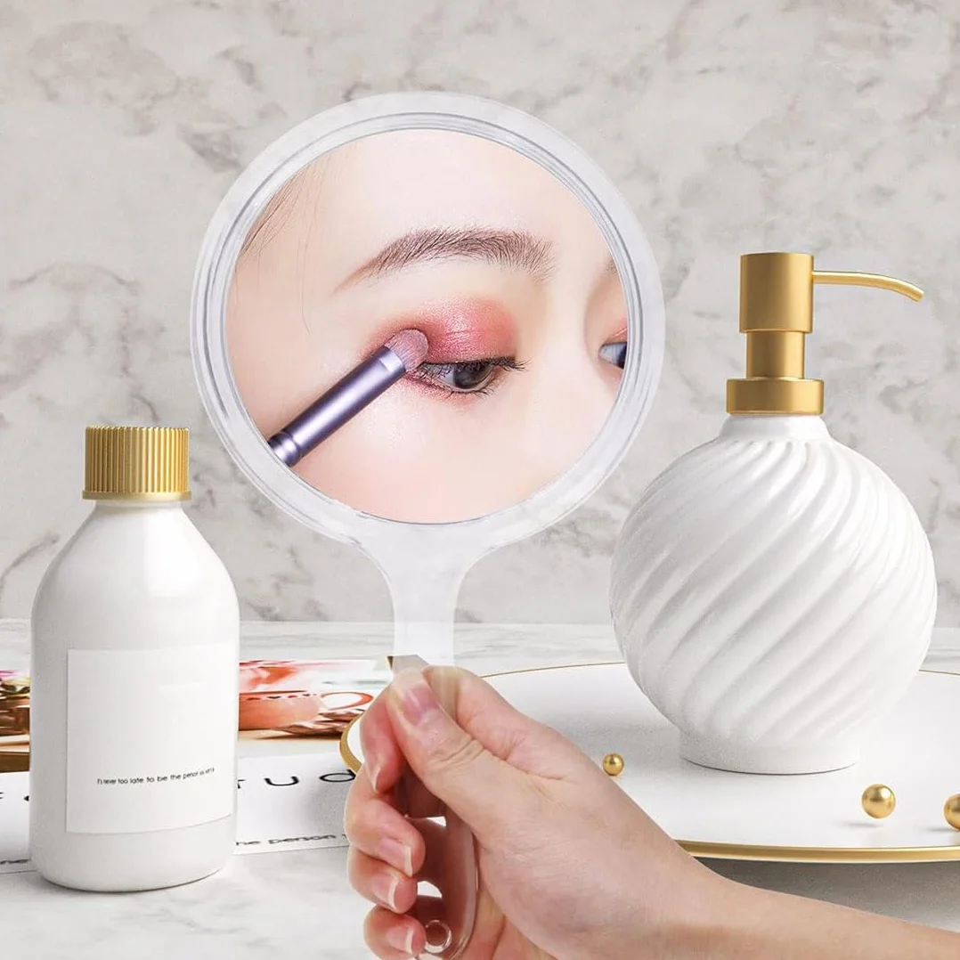 1 pezzo Specchio portatile con manico, specchio a mano a doppia faccia, specchio d'ingrandimento, specchio per il trucco portatile,uso domestico e da viaggio, trucco quotidiano per donne
