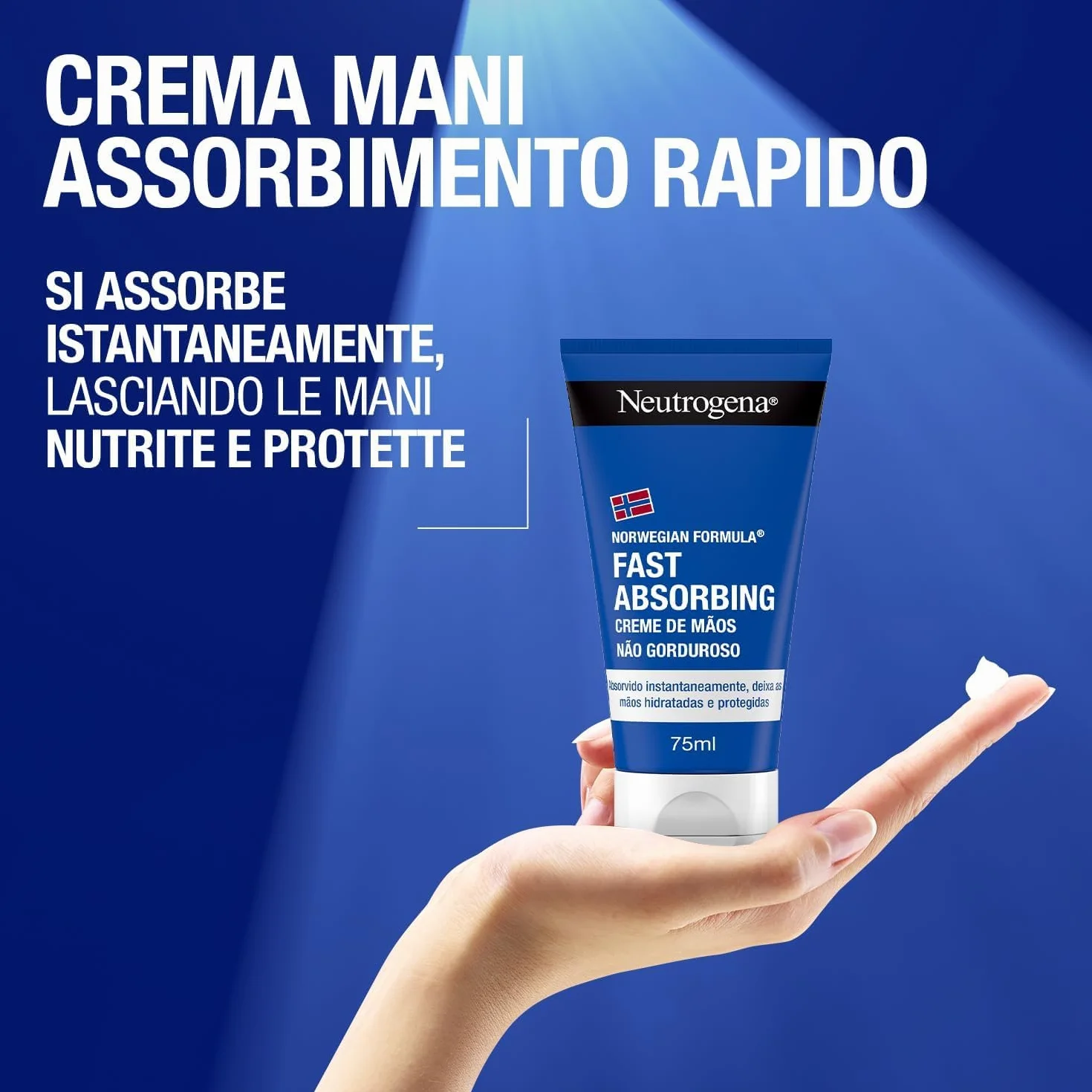 Neutrogena Formula Norvegese Crema Mani Assorbimento Rapido, Crema mani riparatrice con Glicerina e Vitamina E, Crema mani secche e screpolate dalla texture leggera ad assorbimento rapido, 75 ml