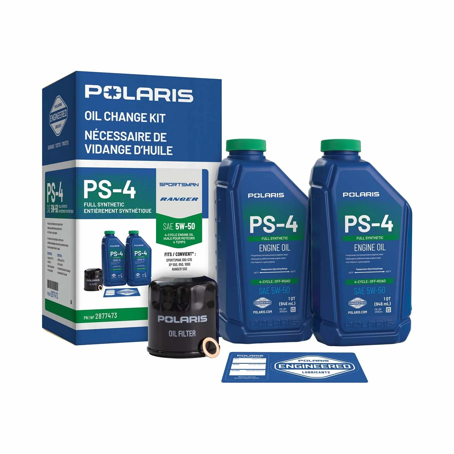 Polaris Off Road Full Synthetic Oil Change Kit PS-4 Engine Oil 2 Quarts 1 Oil Filter