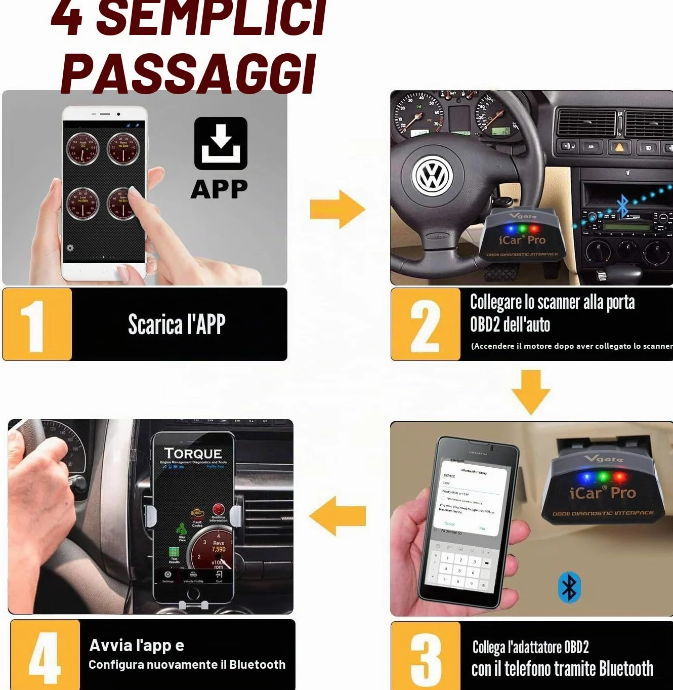 Vgate iCar Pro Bluetooth 4.0 BLE OBD2 Lettore di codici di guasto OBDII Scanner Auto Check Engine Light