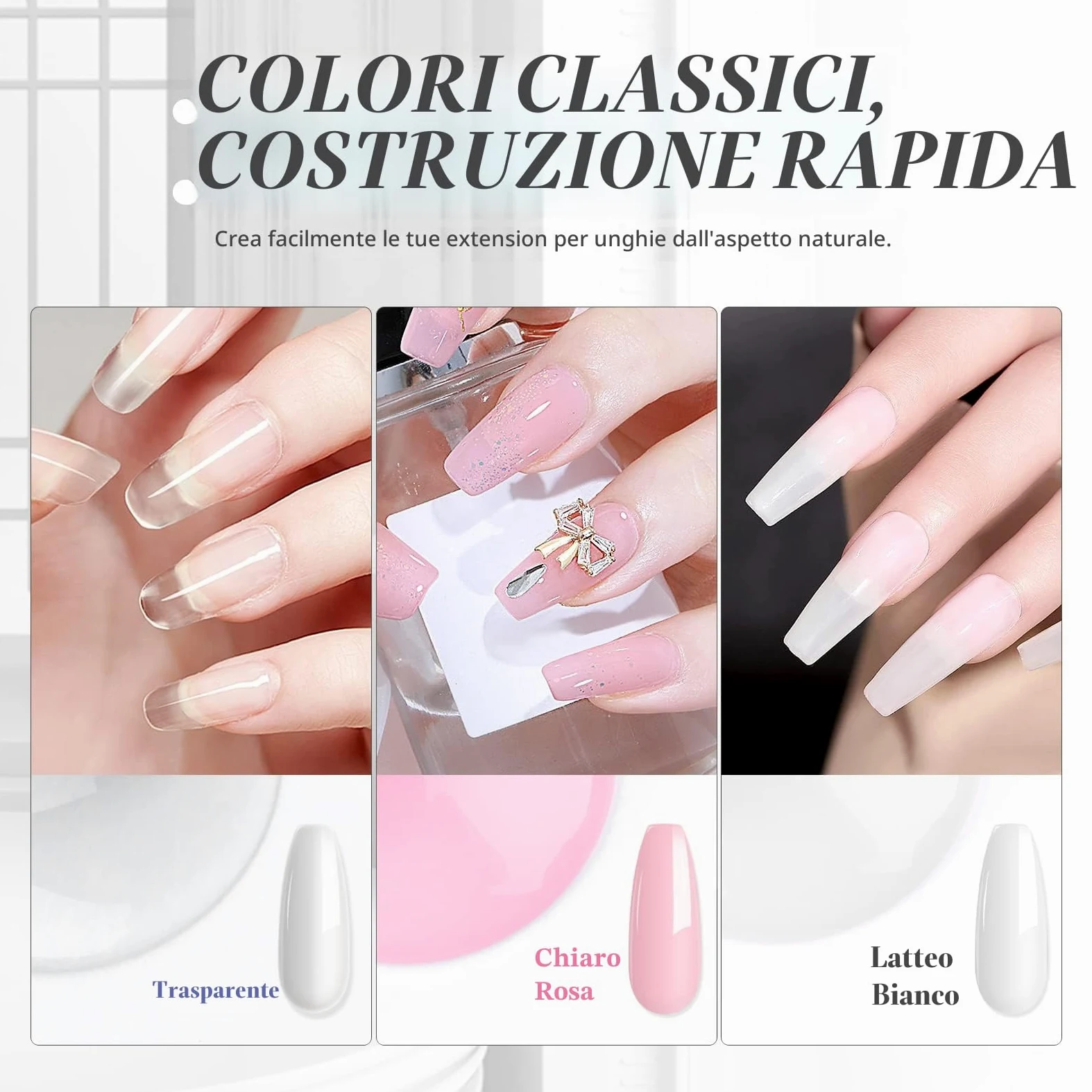 SAVILAND Kit Gel Costruttore per Unghie 3 pezzi 100 g Trasparente Rosa Chiaro e Bianco Gel Ricostruzione Unghie con pennello Grande Capacità Gel per Unghie Soak-off U V per Estensione