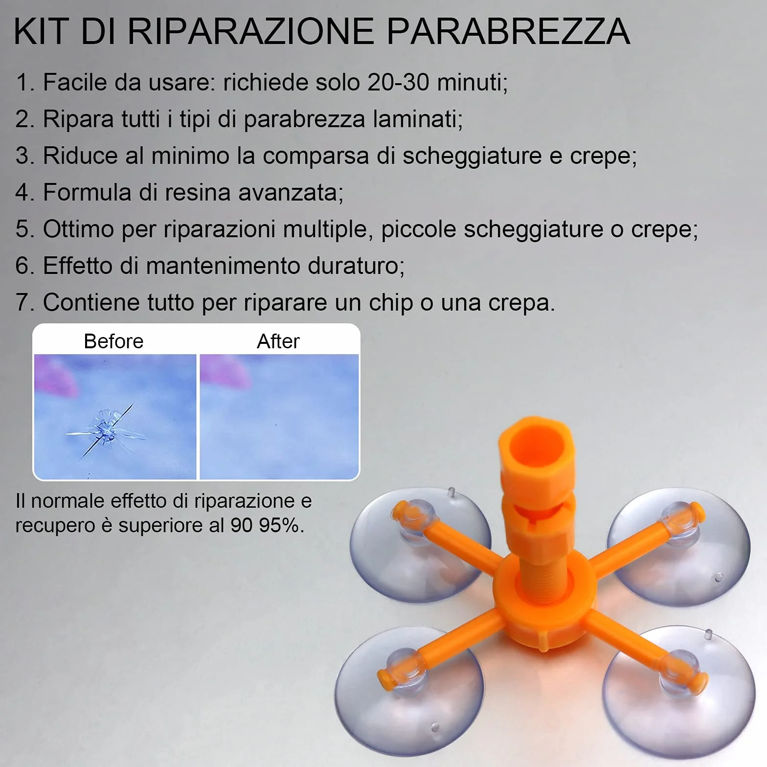 Vanwoke Kit Riparazione Parabrezza Auto con Resina e Siringhe a Pressione per Incrinature, Scheggiature, Fessure e Graffi