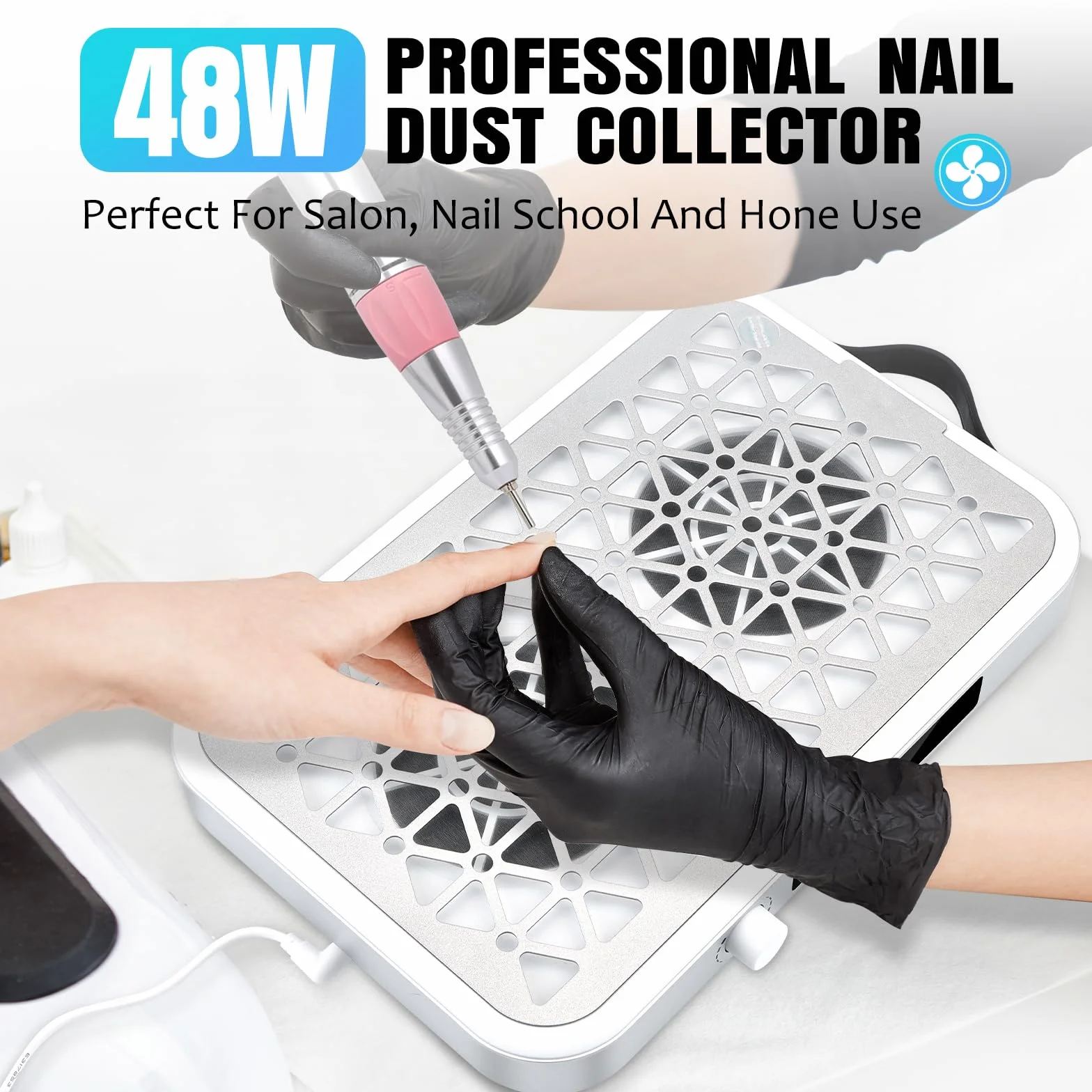 EBANKU Aspiratore di Polvere per Unghie 48W, Portatile 8400 PRM Aspirapolvere Unghie Professionale Bianco, 10 Velocità, Filtri Monouso (30 Pezzi), Aspirapolvere per salone e casa, Nail Dust Collector