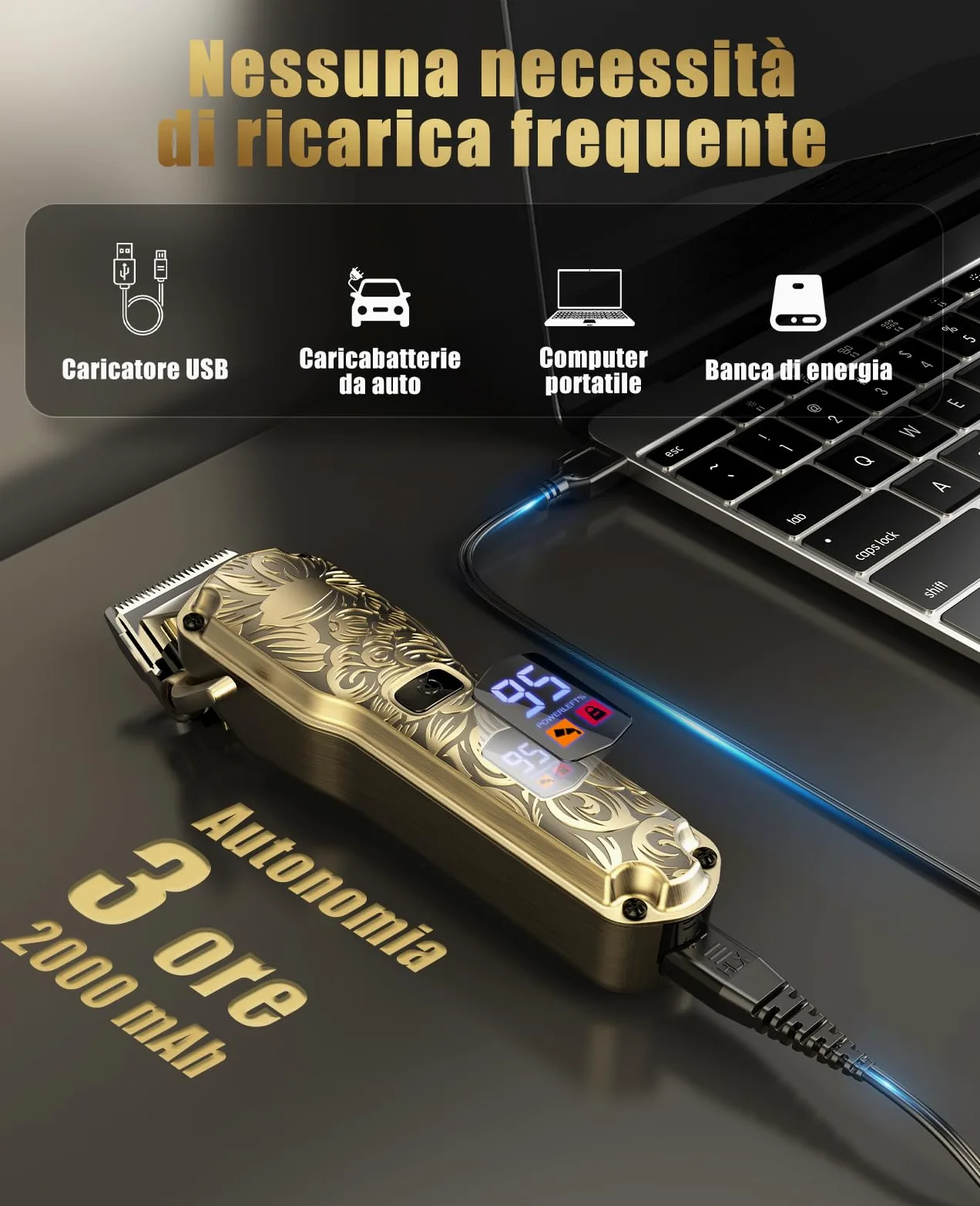 Tagliacapelli da uomo, senza fili, professionale, IPX7, impermeabile, kit di tagliacapelli da barbiere con USB ricaricabile