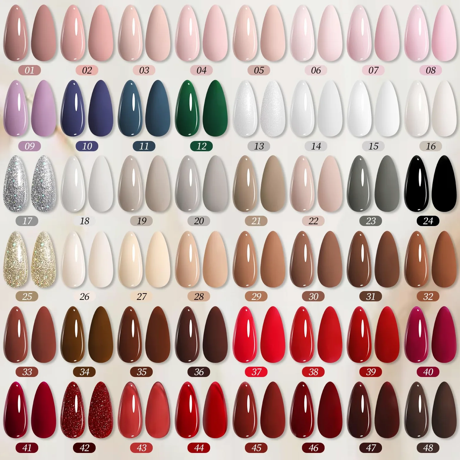 Born Pretty Set di smalti UV in gel, 52 pezzi, colore nude, rosa, rosso glitterato | Unghie in gel con base, top coat e top coat opaco, soak-off, mini UV LED, regalo