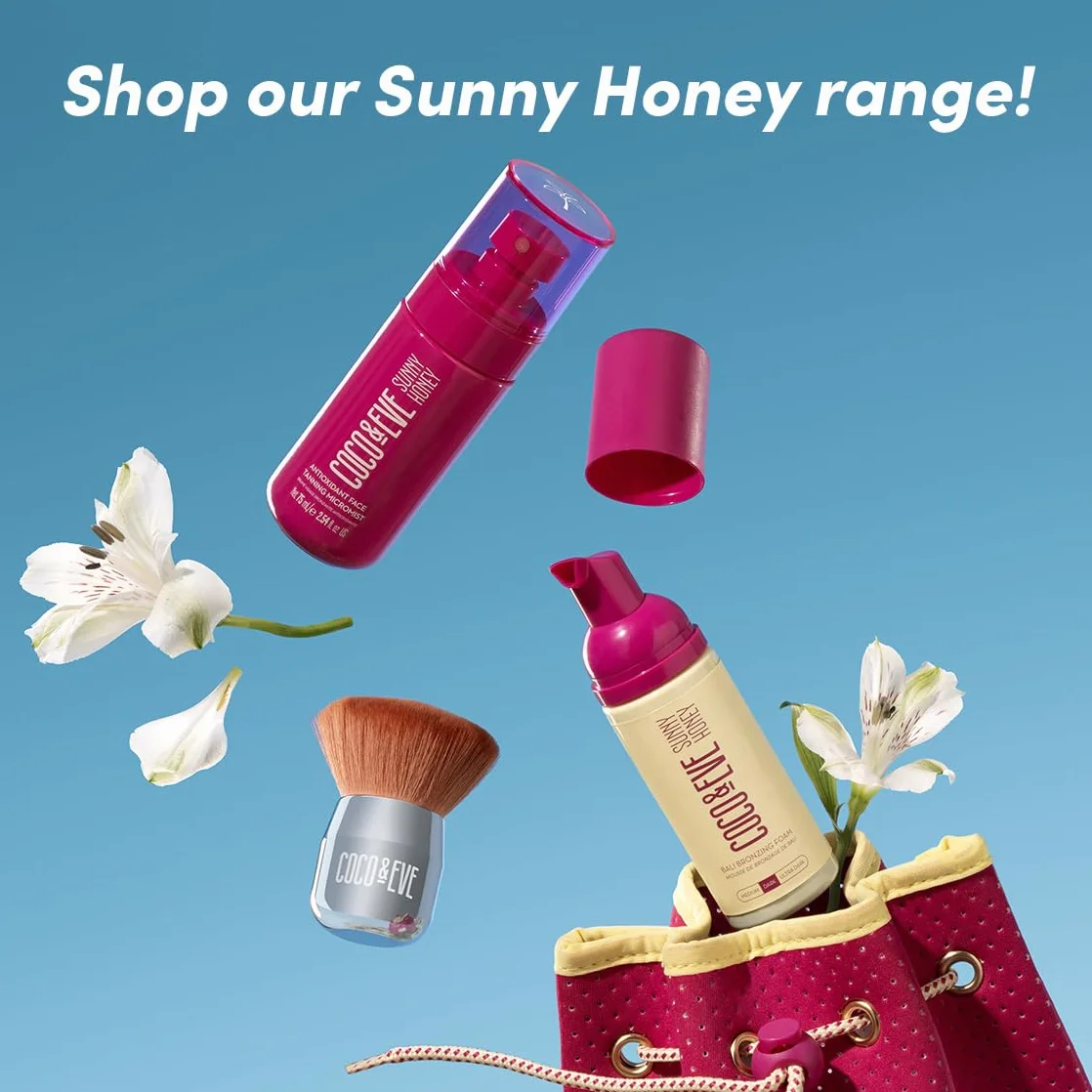 Coco & Eve Sunny Honey Mousse autoabbronzante naturale - (Medium) Set abbronzante Bali con guanto autoabbronzante | antietà, anti cellulite (212ml)