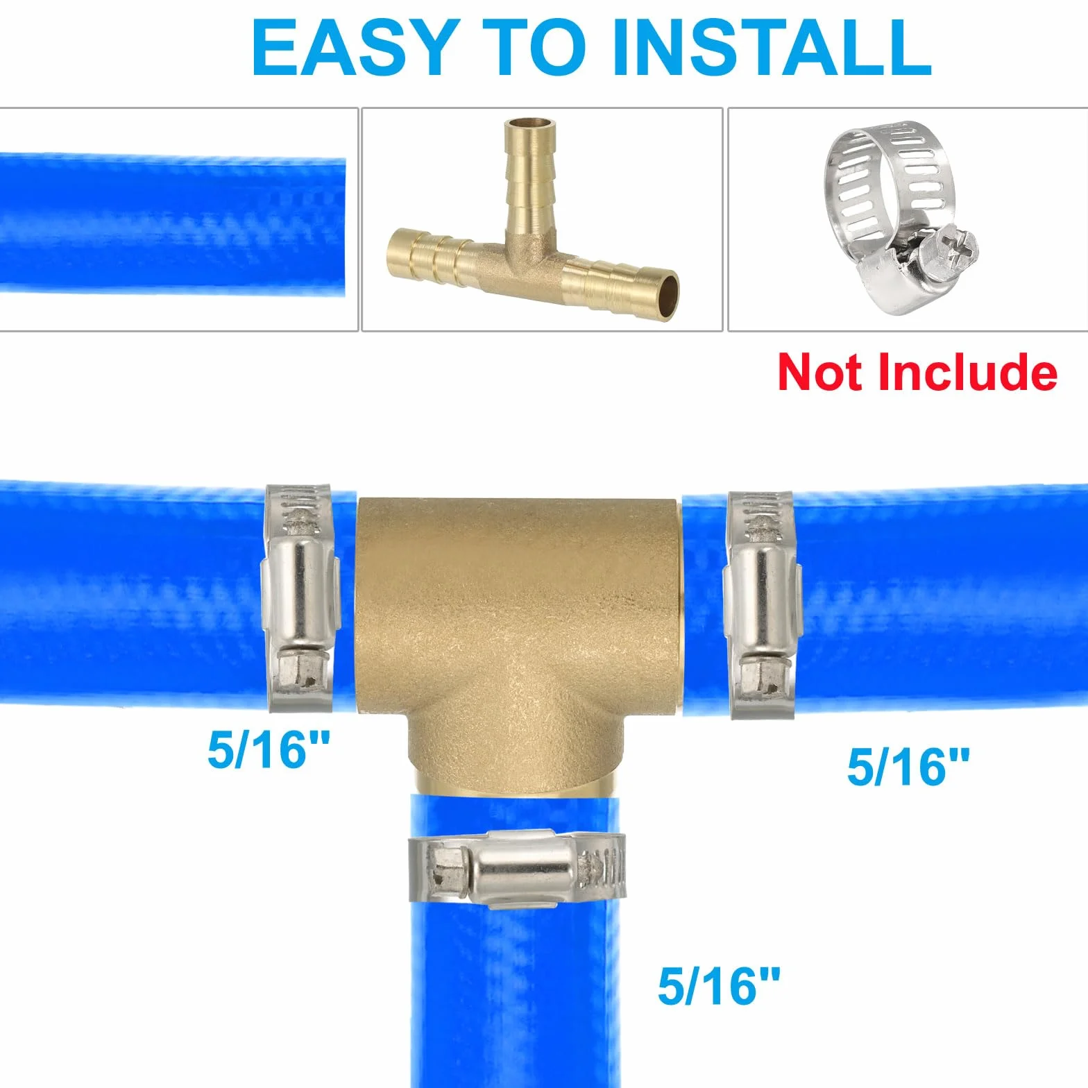PATIKIL 5/16" Raccordo A T In Ottone Per Tubi, 3 Pezzi 3 Vie Union Intersezione A Forma Di T Con Barbe Divise Per Aria Acqua Carburante Gas Liquido, Dorato