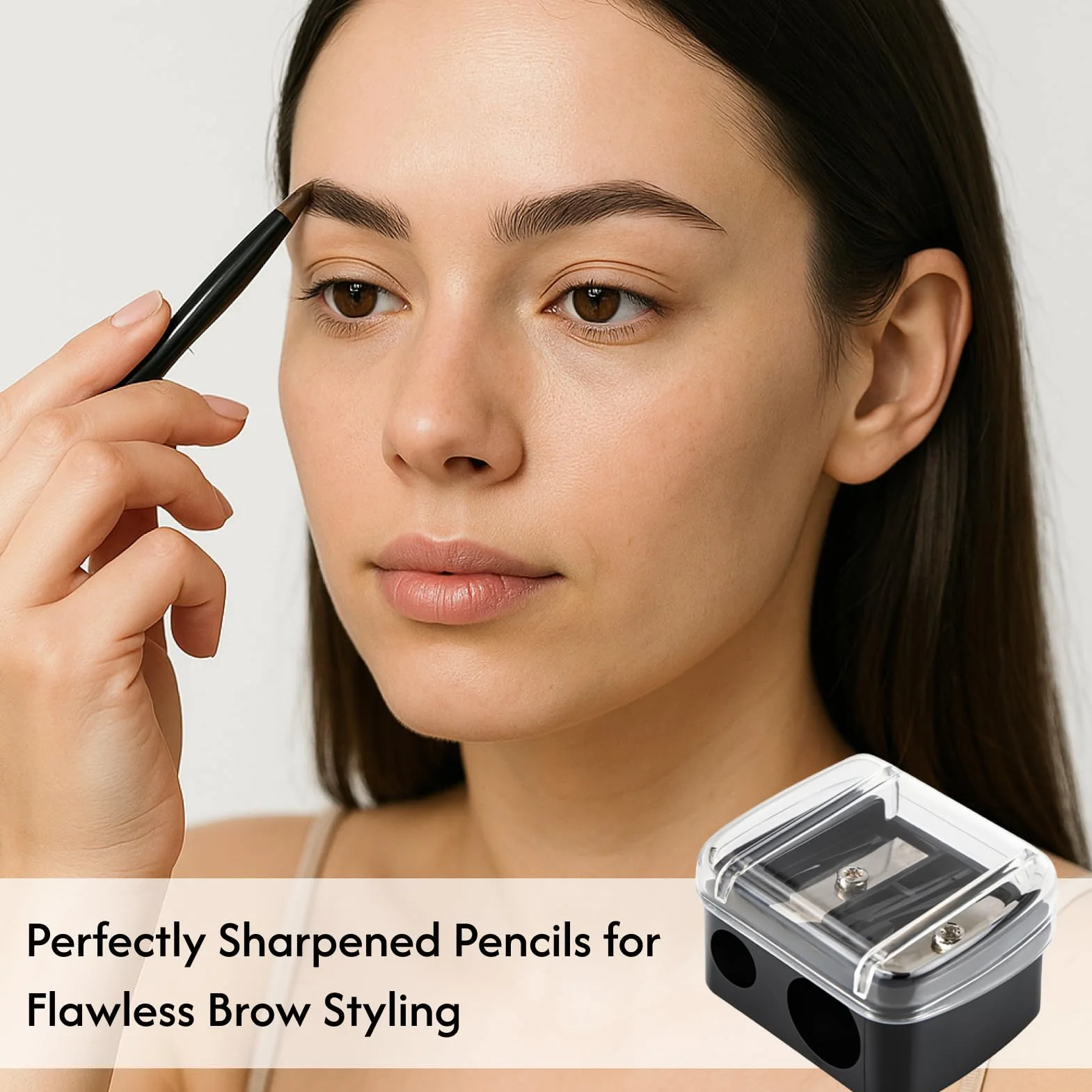 Temperamatite Trucco 3 Pezzi, Temperino Doppio per Matite Kajal/Eyeliner, Portatile con Contenitore