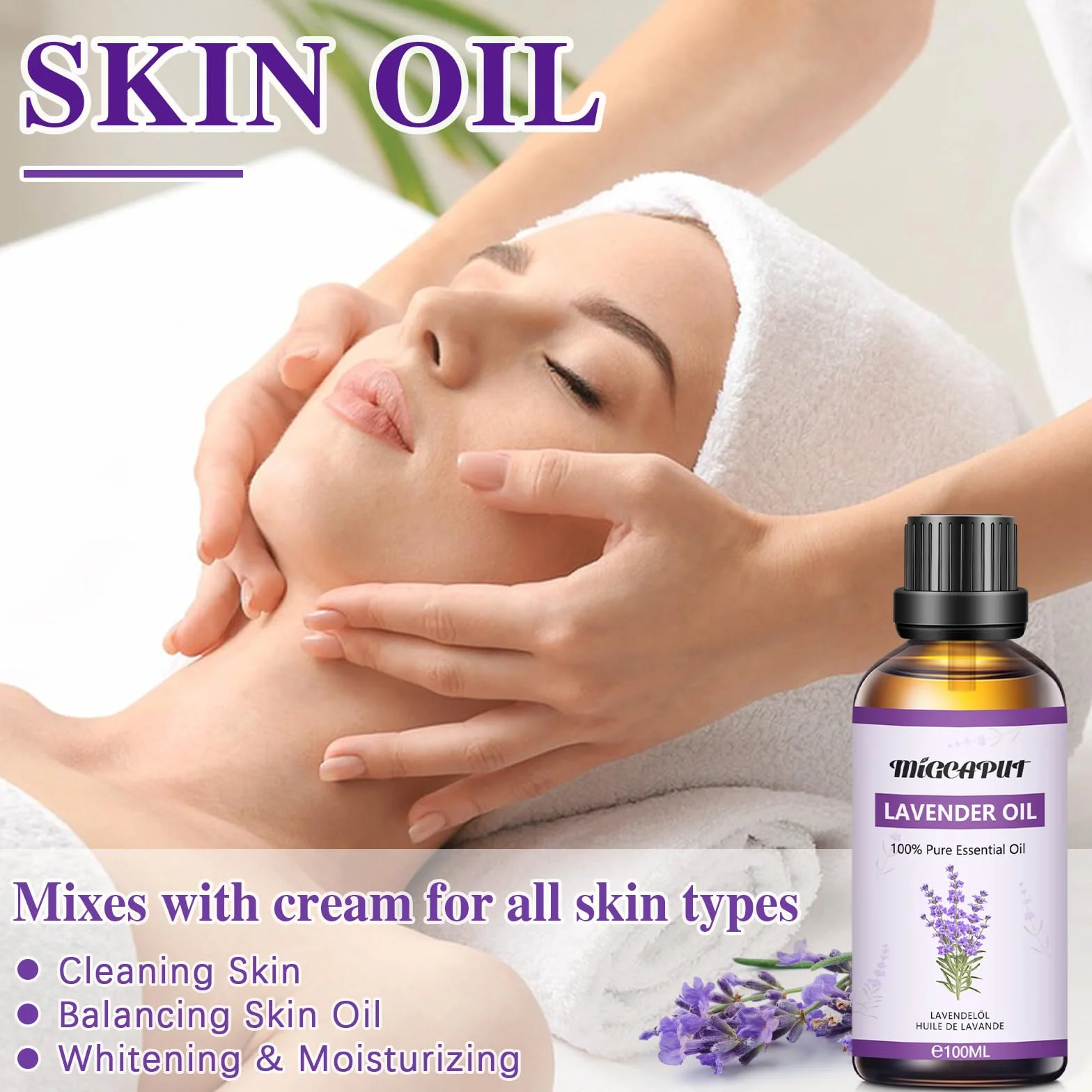 Olio Essenziale di Lavanda 100ML, Naturale Terapeutico per Aromaterapia Diffusori Massaggi