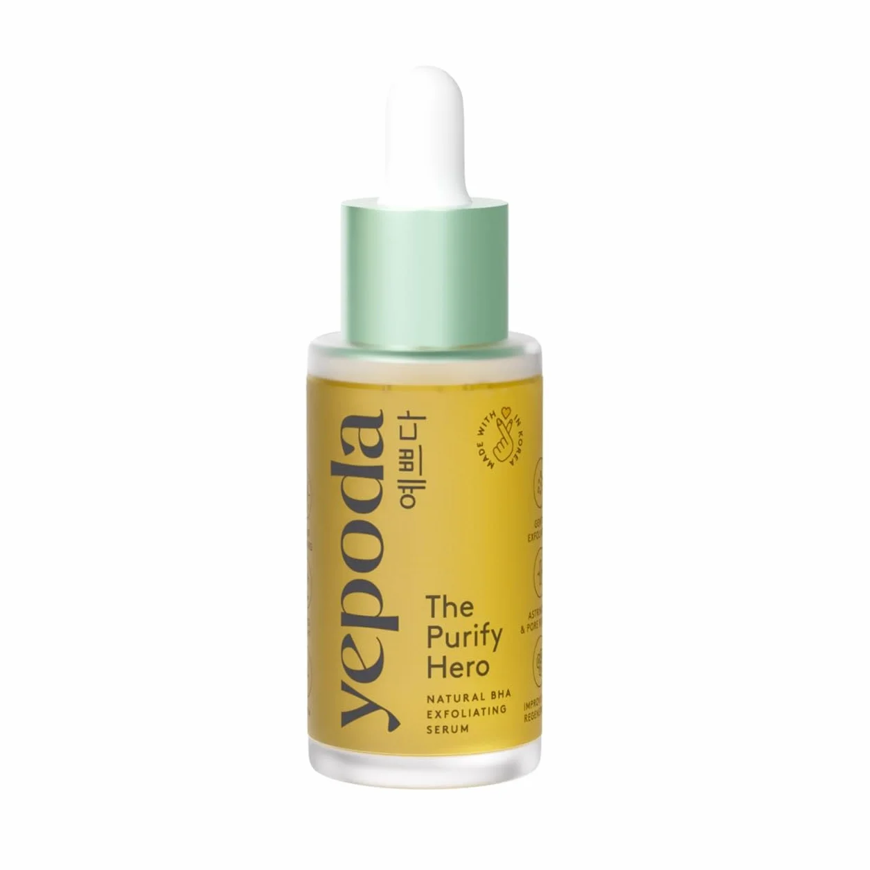 Yepoda The Purify Hero, siero esfoliante coreano con BHA naturale, minimizza i pori, favorisce il rinnovamento cellulare, vegano e adatto a tutti i tipi di pelle, 30 ml