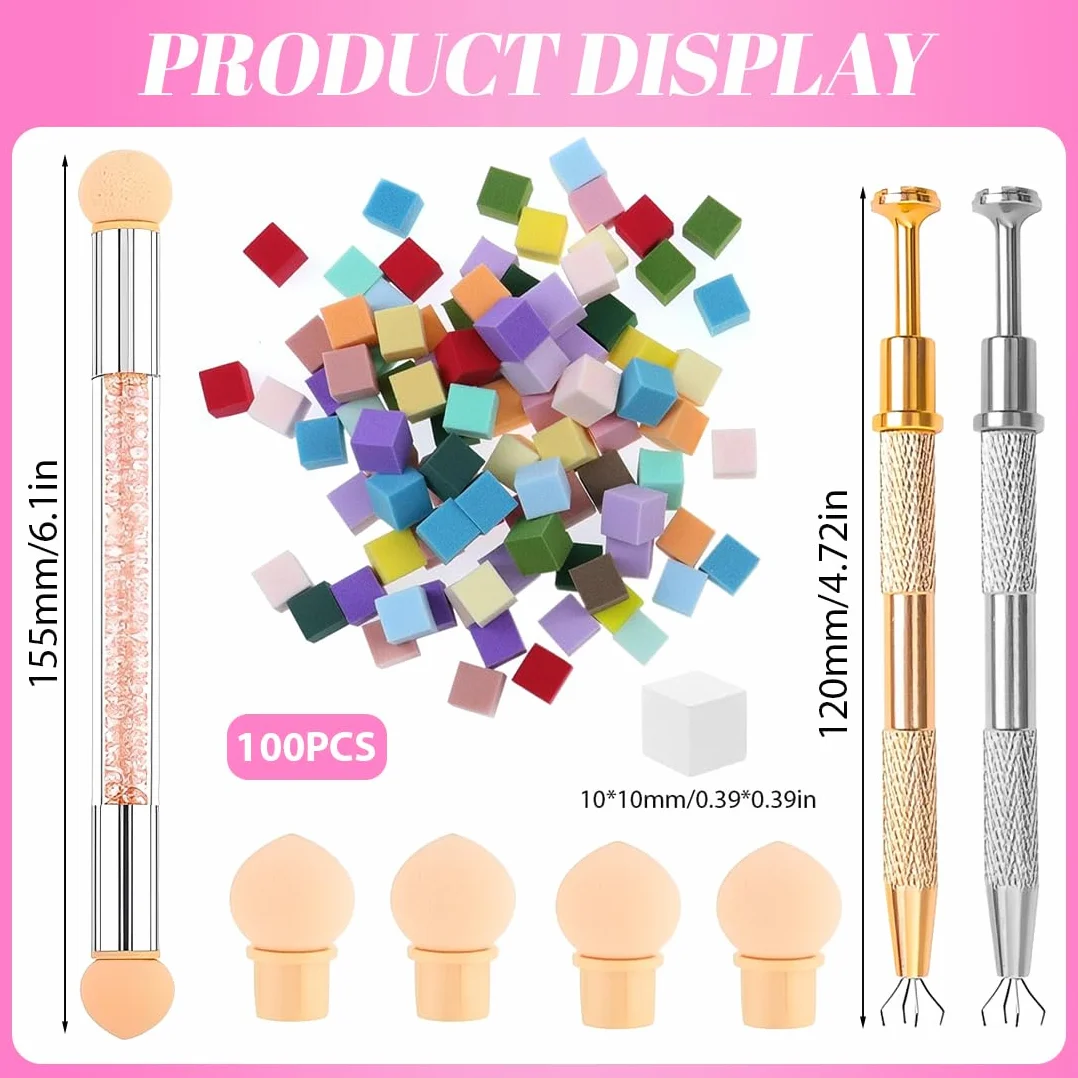 1 Set Spugna per Nail Art, Doppia testa Spugna di pennellino incluso 4 Testine di ricambio, Strumenti per il Rendering Delle Unghie con Pinza Metallica, Pennello per Baby Boomer