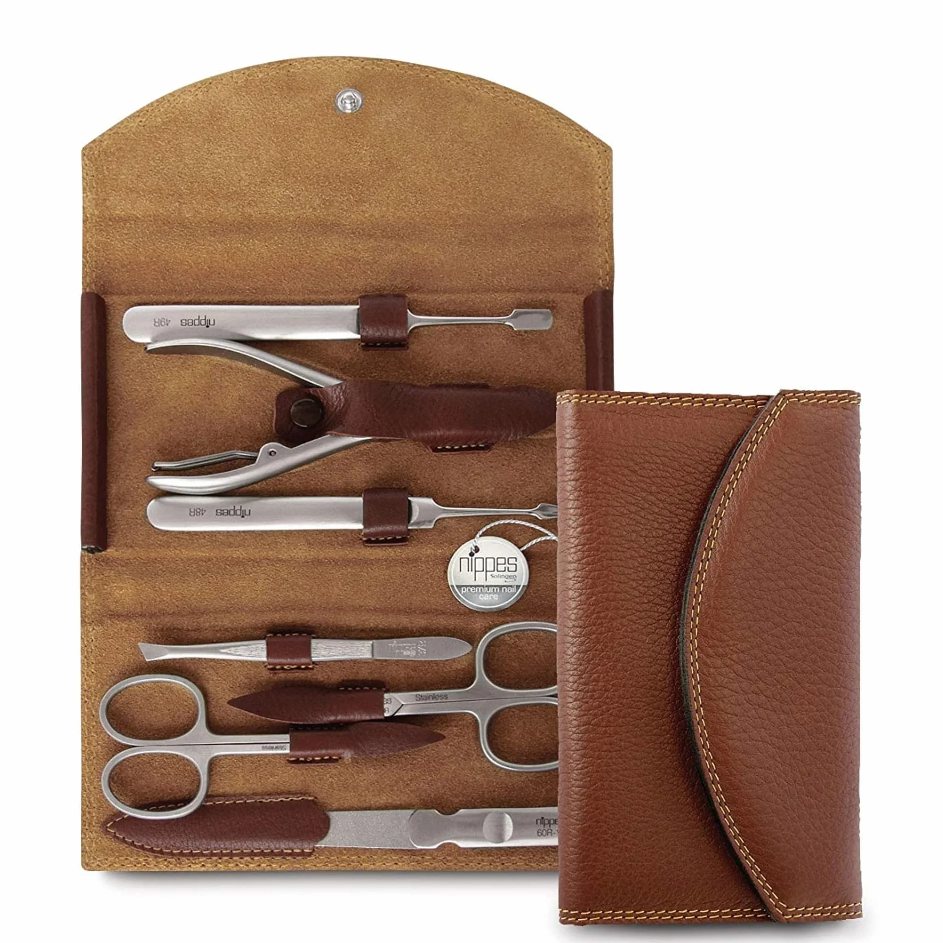 nippes Solingen Classic Premium Set Manicure, 7 pezzi, astuccio in vero cuoio bovino italiano, strumenti antiruggine in acciaio inox senza nichel, set unghie Made in Solingen/Germany