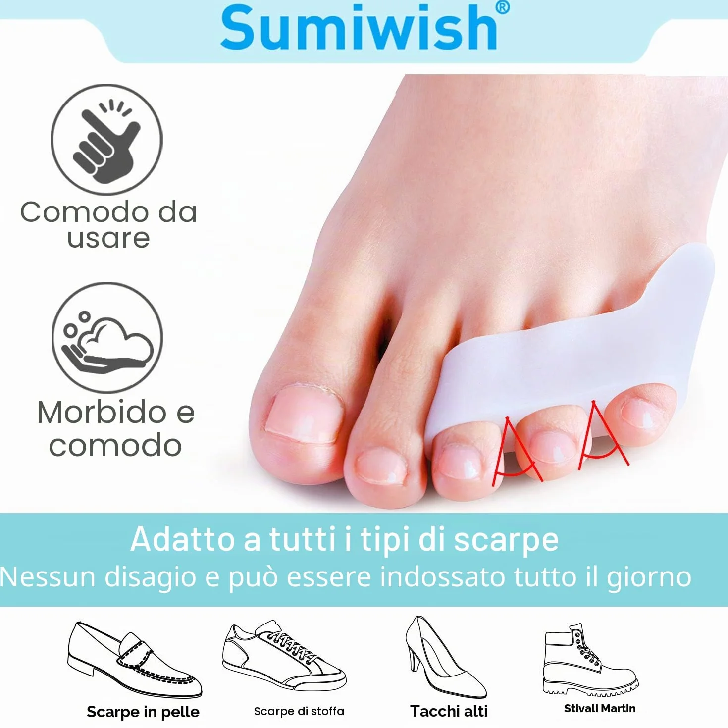 Separatore per il mignolo a gel, cuscinetti per alluce valgo – 5 paia