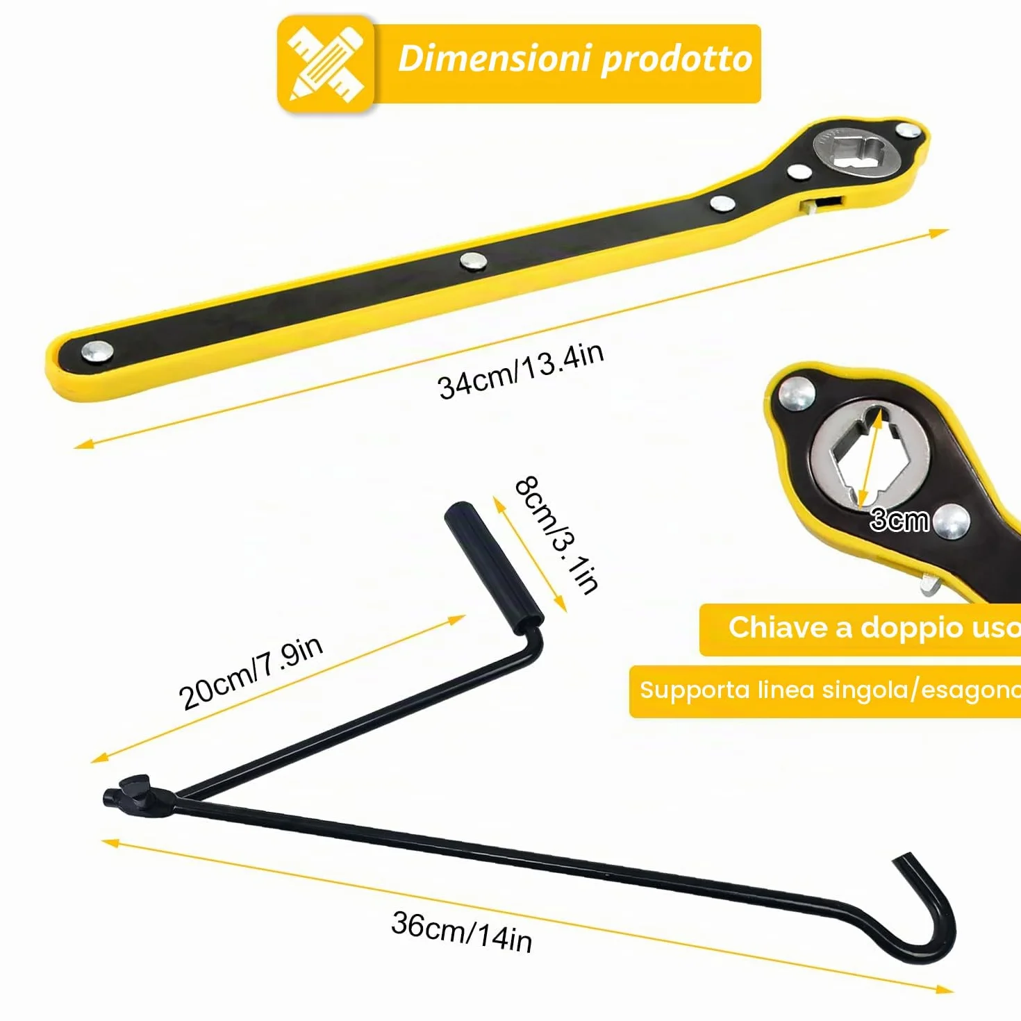 Generale Chiave Inglese a Cricchetto 34cm con Manovella Estesa e Adattatori