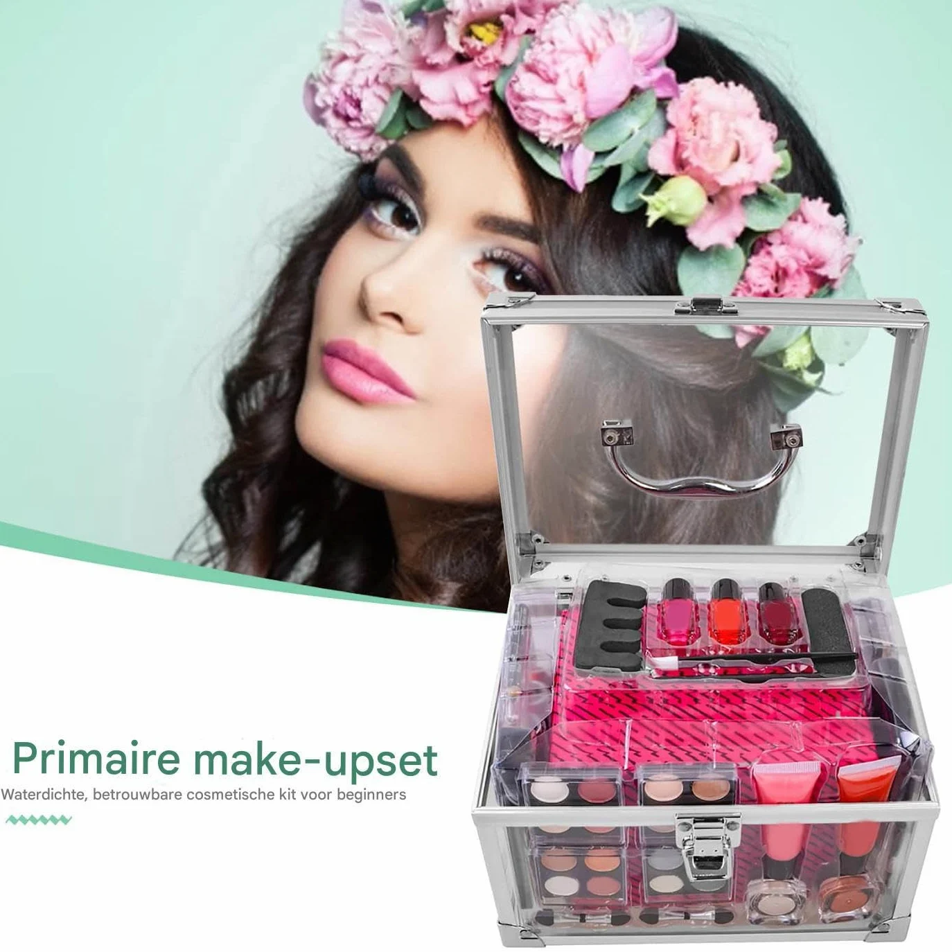 Kit Trucco per Principianti Set Da Viaggio Compatto Con | Portatrucchi con Ombretti Fard Pennelli per Adolescenti Viaggio Teatro Matrimonio Sposa Halloween