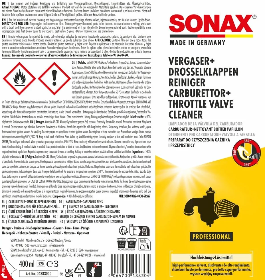 SONAX Pulitore carburatore e valvola a farfalla 400 ml