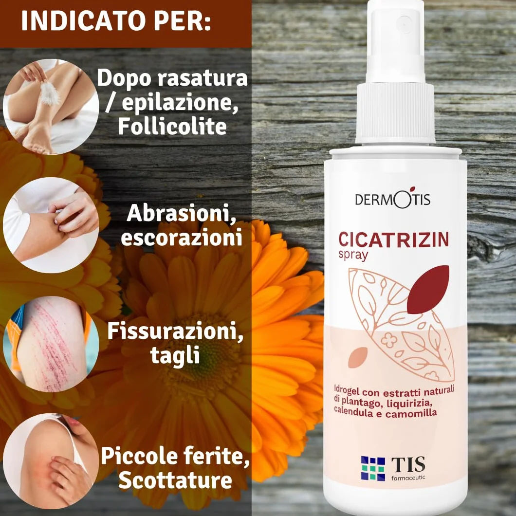 TIS Cicatrizin HidroGel - Stimola il Processo di Guarigione della Pelle, Tessuti | Scottature solari, Ferite, Geloni, Ustioni, Eczemi, Punture di Insetti | con Camomilla | Idrata e Lenisce - 100ml