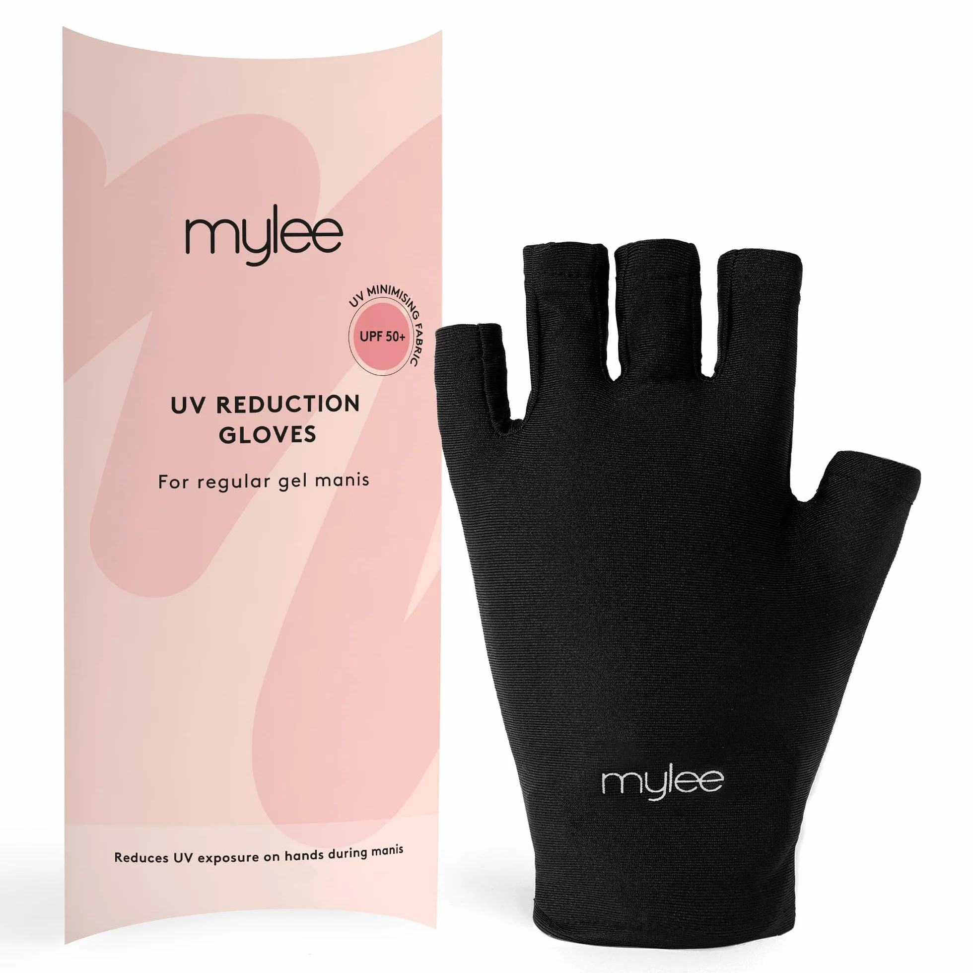 Mylee Guanti Protezione Raggi UV per Manicure Gel, 2x Guanti Neri Senza Dita per Smalto Semipermanente con Protezione UV UPF 50+, per Proteggere la Pelle Durante Manicure in Gel con Lampada per Unghie