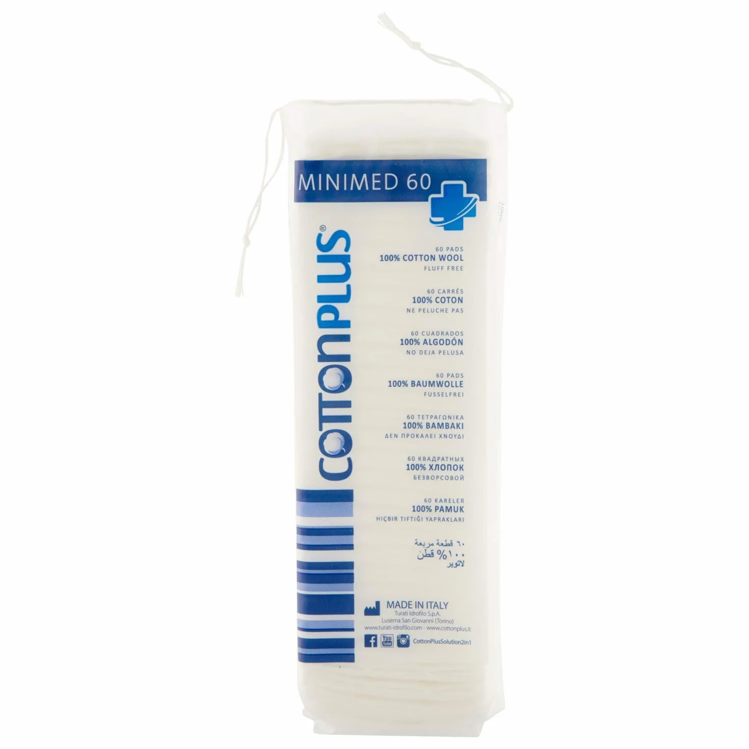 LINEA MEDICA Cotton Plus MINIMED 60 pz. QUADRATI PRETAGLIATI 100% PURO COTONE Ipoallergenico assorbente