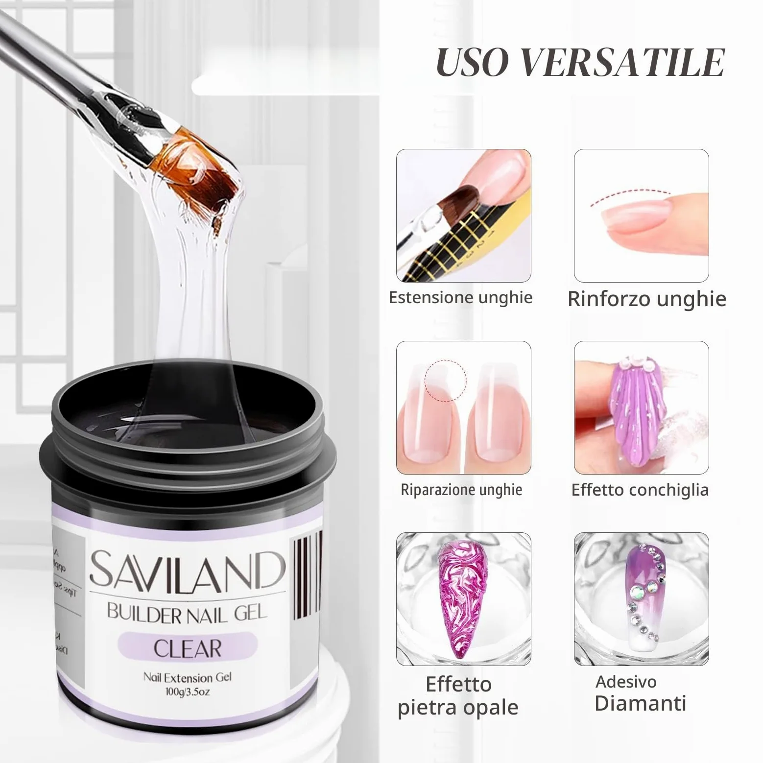 SAVILAND Kit Gel Costruttore per Unghie 3 pezzi 100 g Trasparente Rosa Chiaro e Bianco Gel Ricostruzione Unghie con pennello Grande Capacità Gel per Unghie Soak-off U V per Estensione
