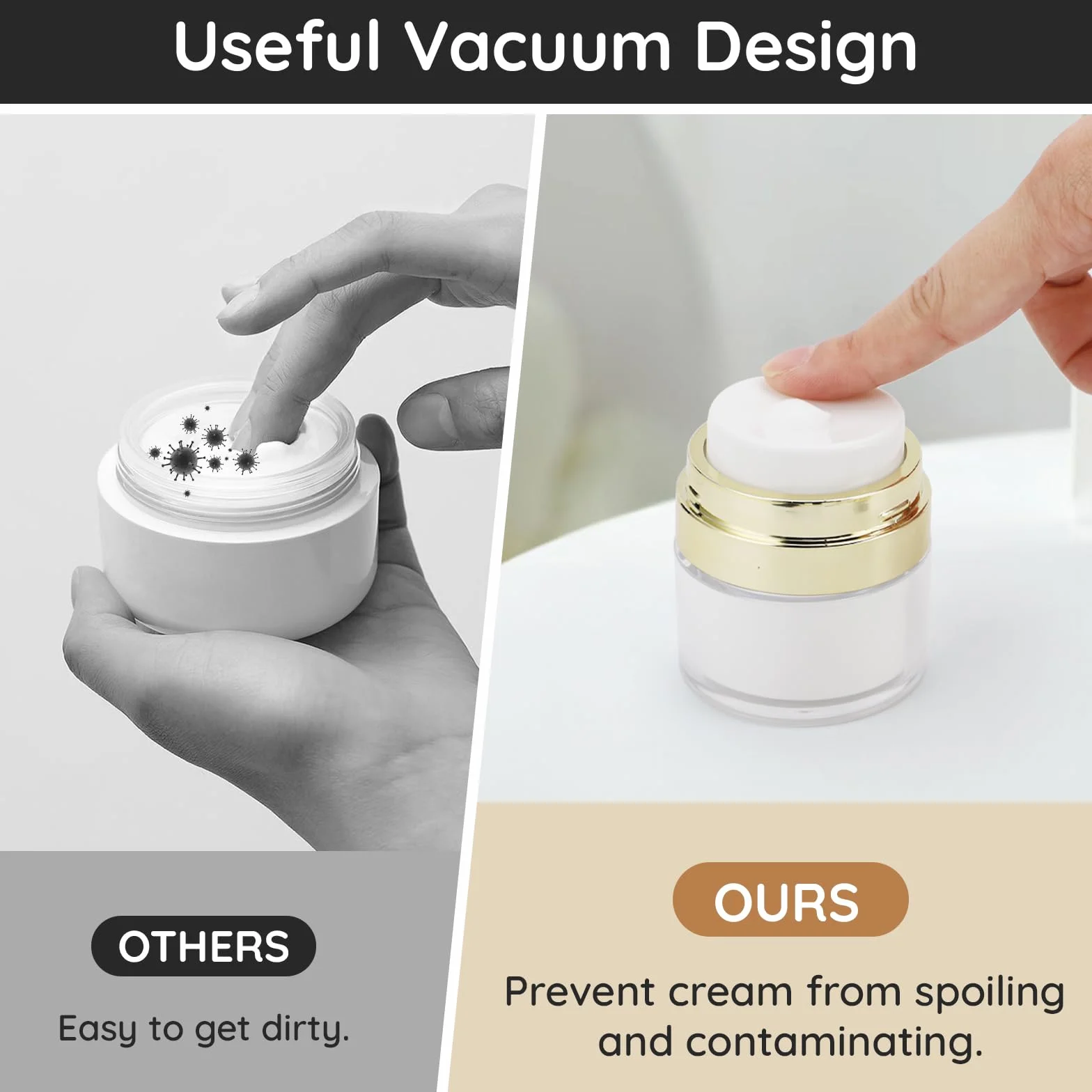 Segbeauty Contenitori Creme, 2 Pezzi 15g Dispenser a Pompa per Crema, Pompe Airless Dispenser Riempibile, Crema Vuoti Barattoli per Viaggio, Contenitori Viaggio per Lozione, Fondotinta Liquida