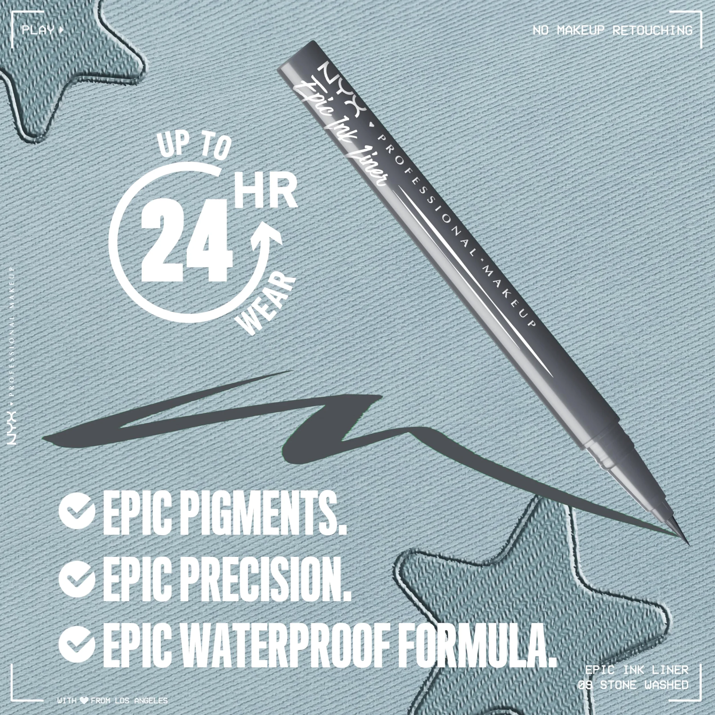 Nyx Professional Makeup, Epic Ink Liner Matte. Tonalità: Stone Washed (grigio opaco). Eyeliner liquido impermeabile e ultra pigmentato. Formula vegana.