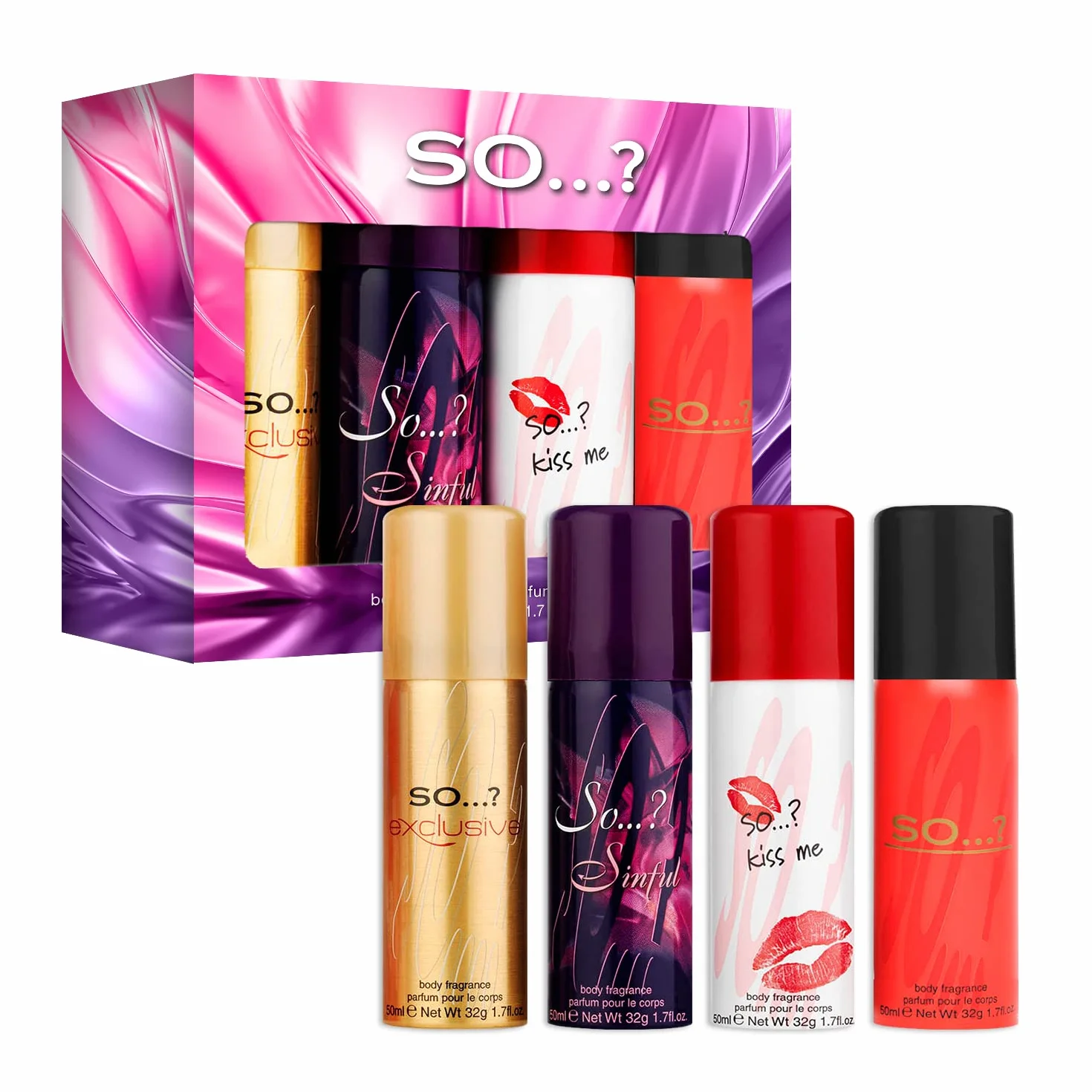 So…? Womens Mixed Gift Sets Bundle, Body Mist Fragrance Spray & EDT Perfume (4x50ml Body Mist, 3x15ml EDT) Pack of 3