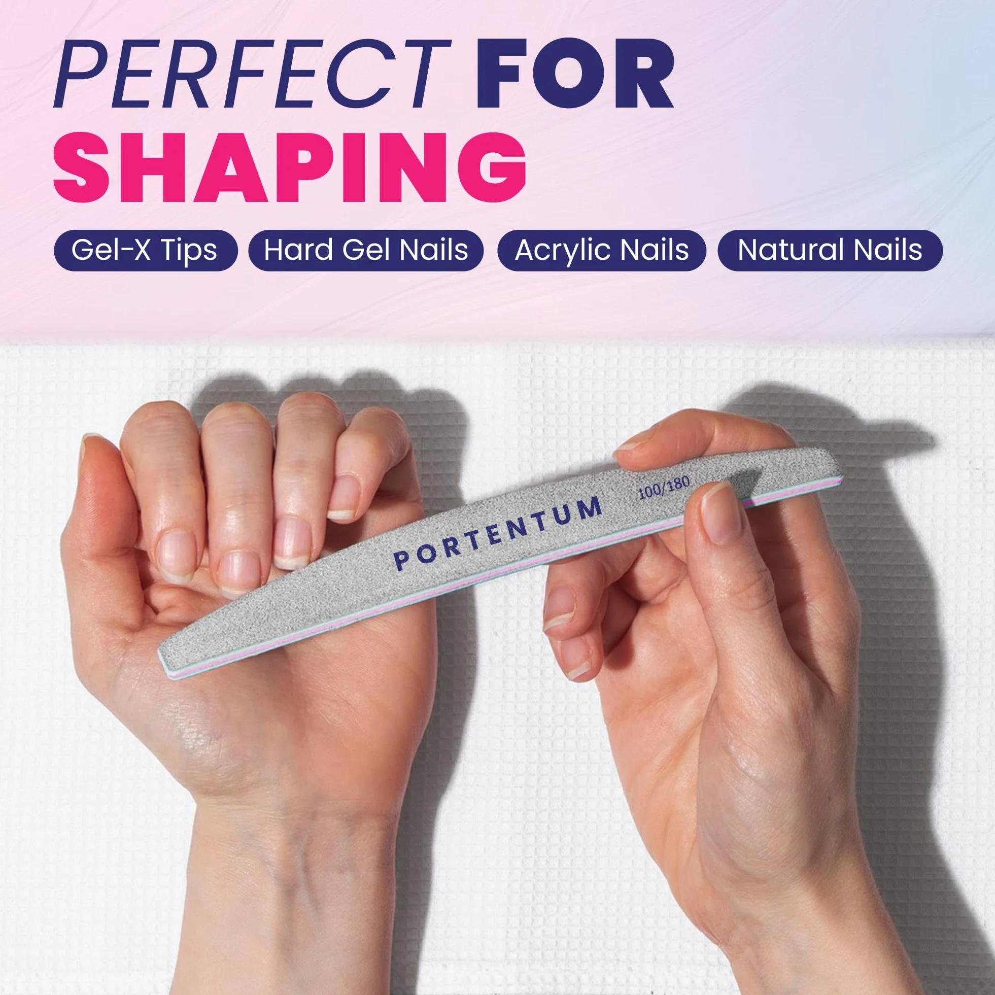 PORTENTUM Lime per unghie 100 180 set di 16, lima per unghie 100/180 a doppia faccia lavabile, lima per unghie professionale ideale per gel e acrilico, adatto per uso in salone e a casa