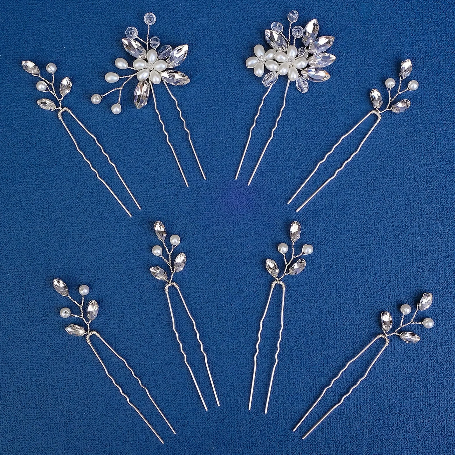 8 forcine per capelli da sposa, argentate, con strass, accessori per capelli per spose, damigelle d'onore, donne e ragazze