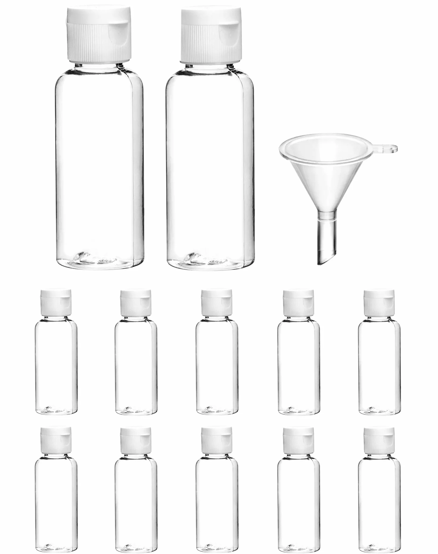 QWORK® 12 Pezzi Bottiglie Da Viaggio Da 50 Ml, Flaconi Da Viaggio Per Articoli Da Toeletta, Trasparenti, Con Imbuto Piccolo Per Shampoo, Gel Doccia, Lozione, Struccante
