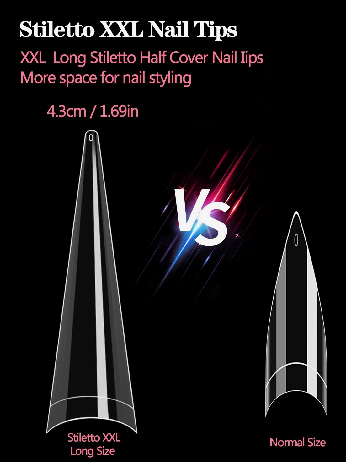 Unghie a stiletto per unghie acriliche, 500 pezzi, XXL, a stiletto, mezza copertura, per salone di bellezza e fai da te, 10 misure